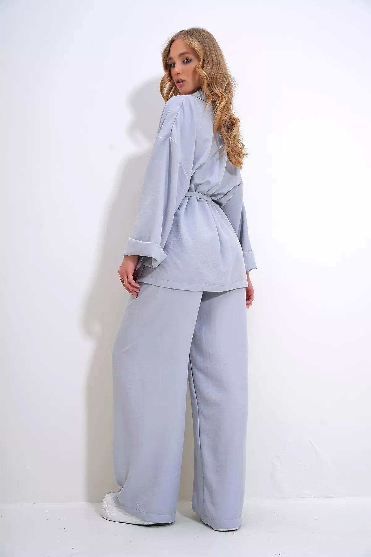 Grey Wrinkled Blazer Set, , large image number 5