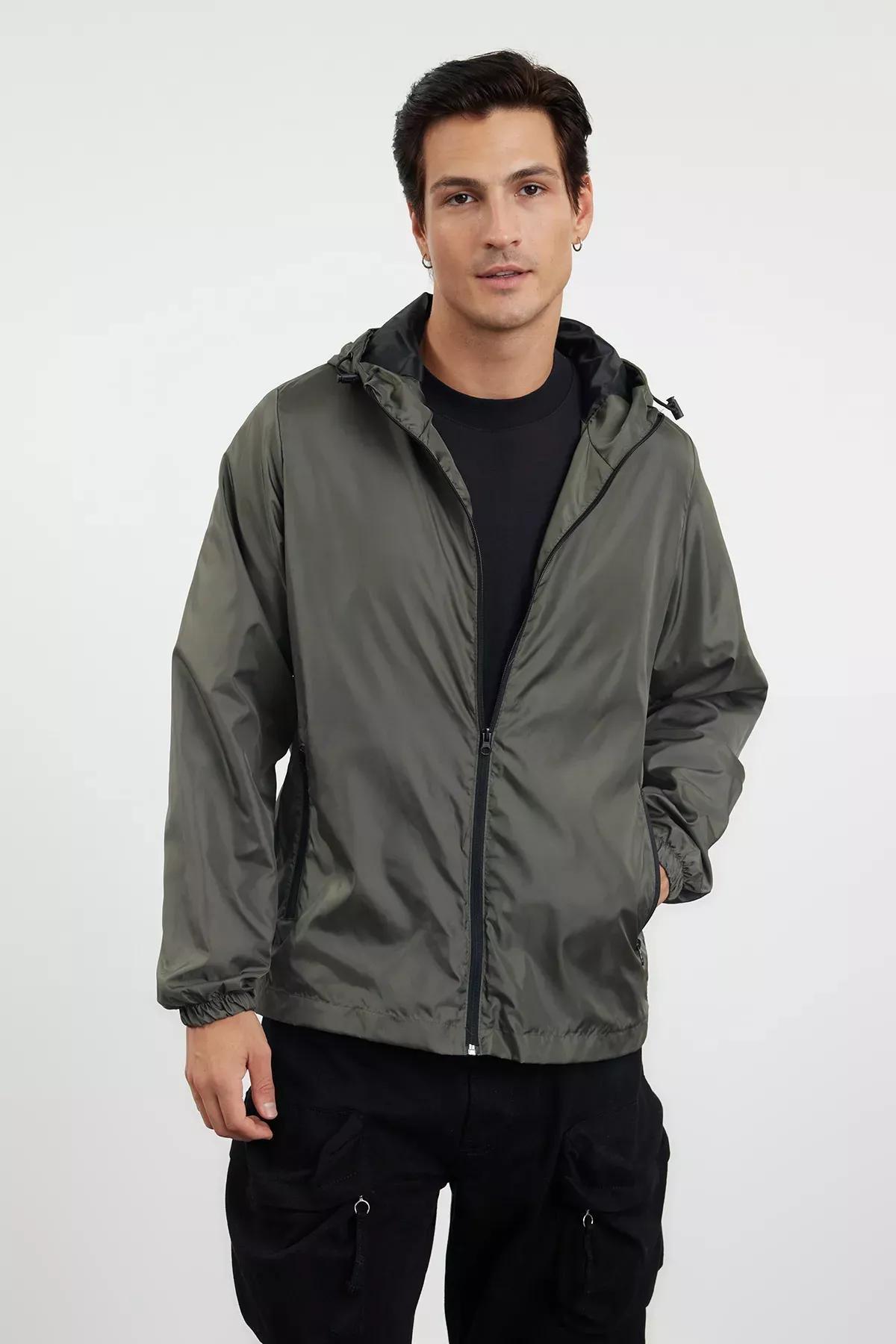 Green Hooded Seasonal Raincoat, Khaki, medium