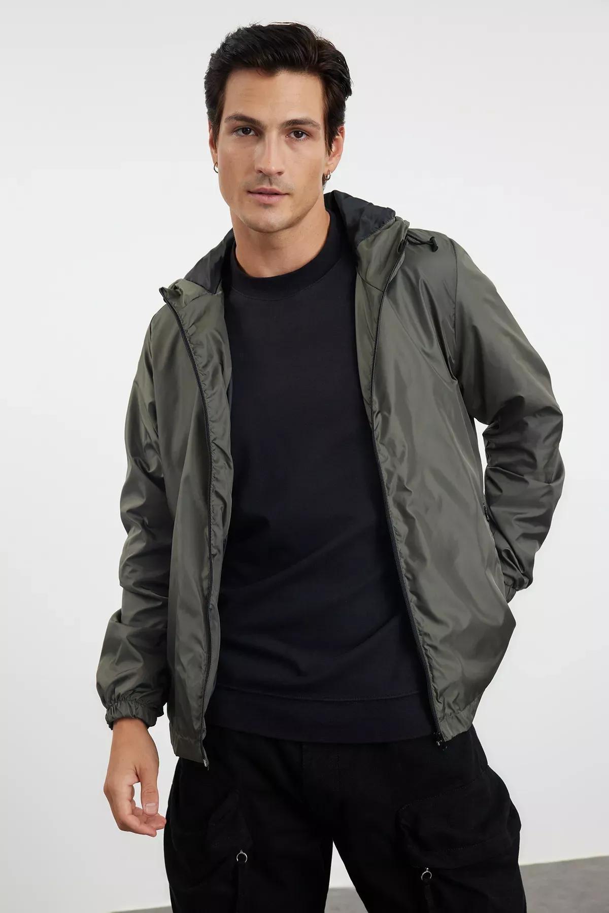 Green Hooded Seasonal Raincoat, Khaki, medium