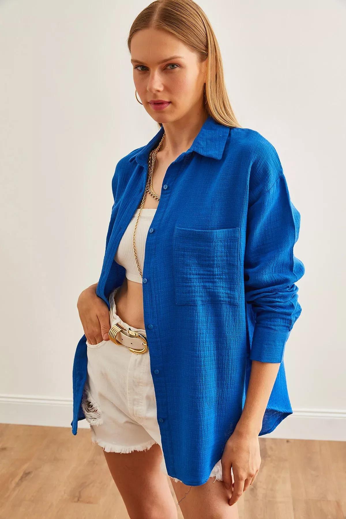 Blue  Oversize Shirt, SAKS BLUE, large image number 0