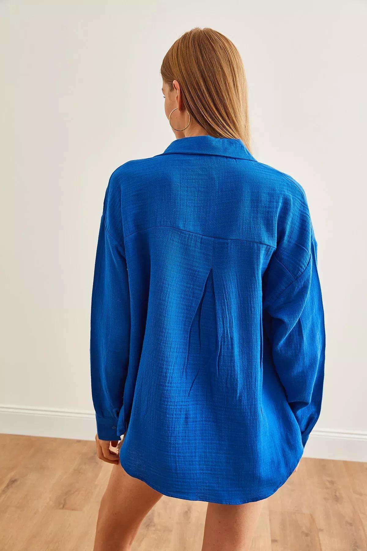 Blue  Oversize Shirt, SAKS BLUE, large image number 1