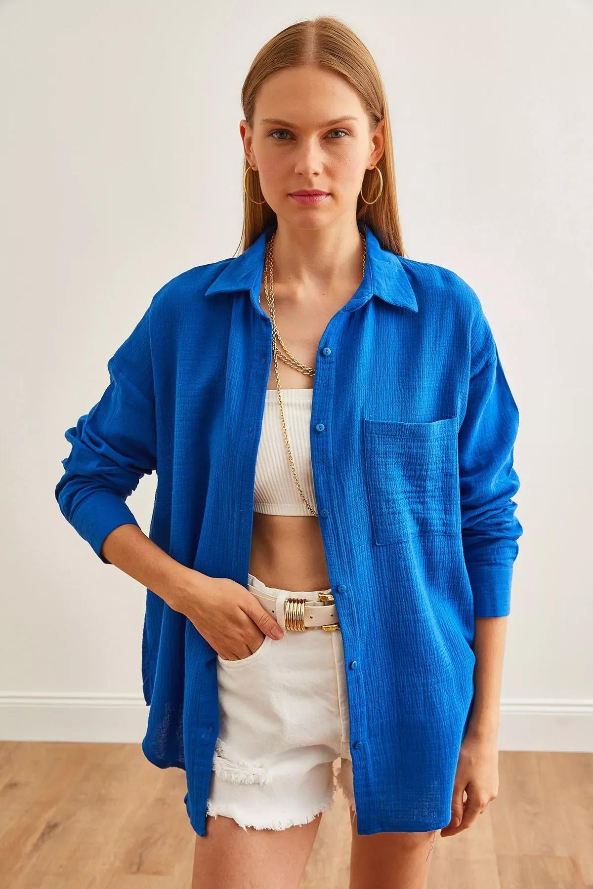 Blue  Oversize Shirt, SAKS BLUE, large image number 2