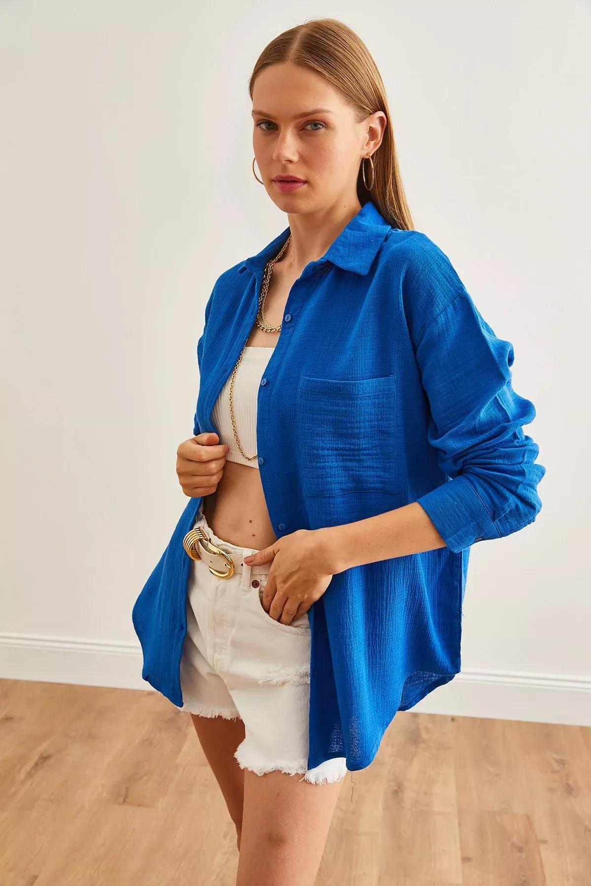 Blue  Oversize Shirt, SAKS BLUE, large image number 3