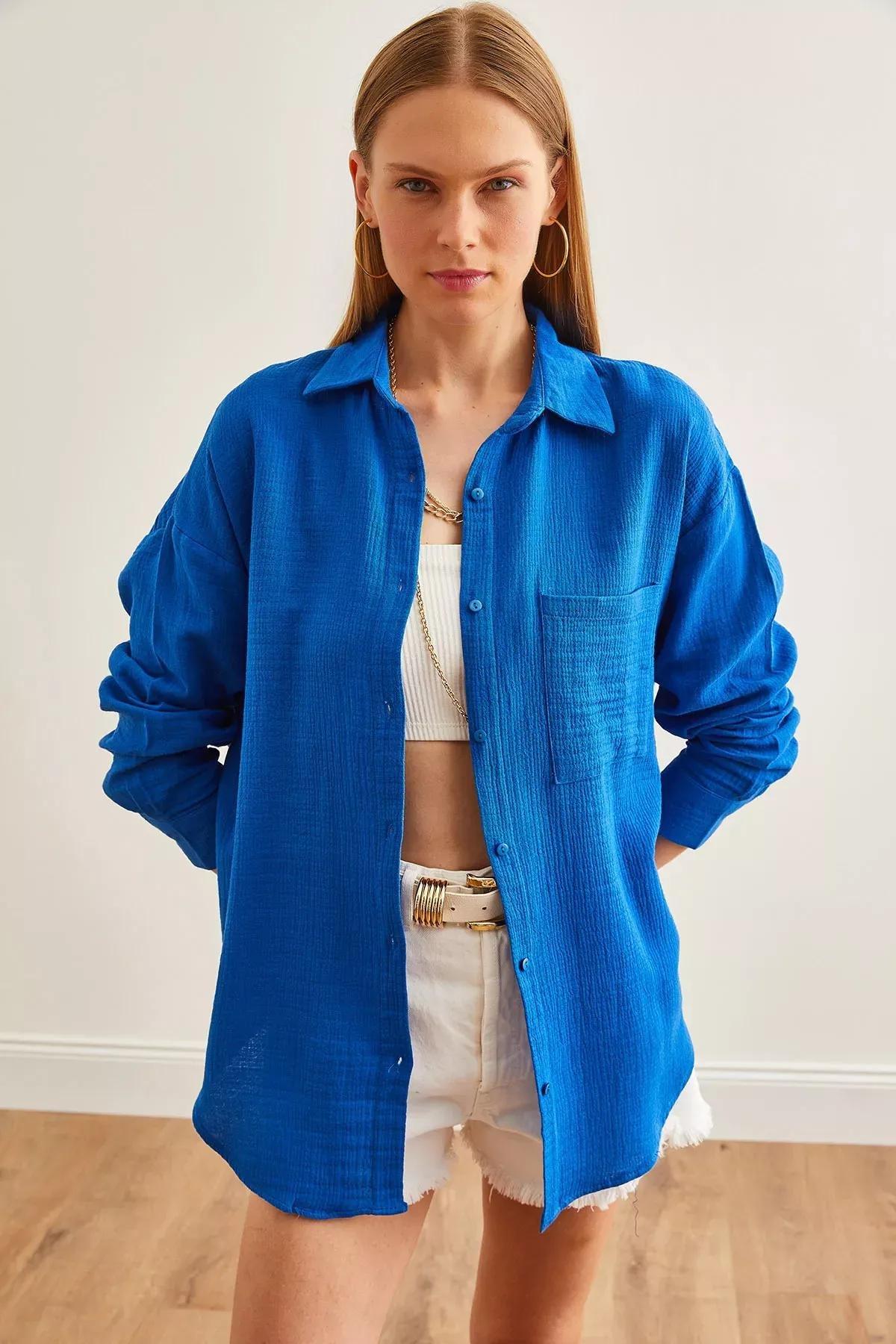 Blue  Oversize Shirt, SAKS BLUE, large image number 4