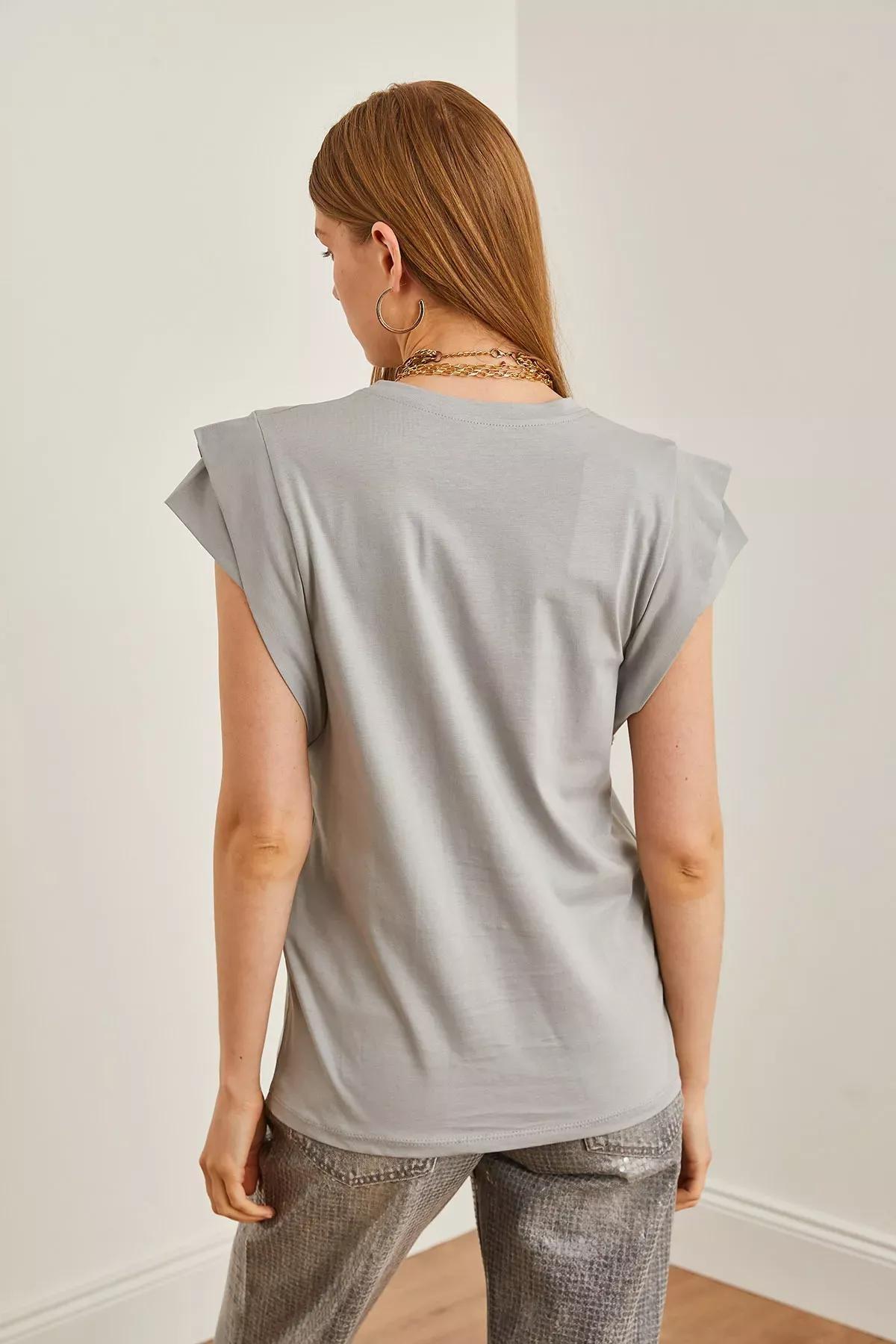 Grey Sleeve Cotton T-Shirt, Dolphin Gray, large image number 1