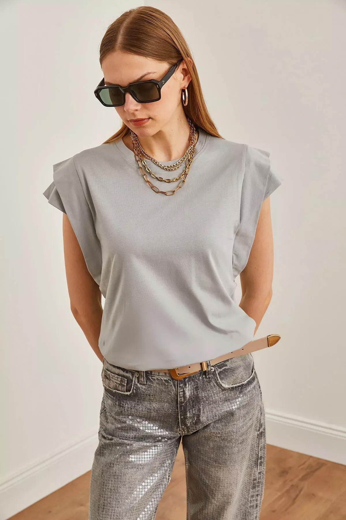 Grey Sleeve Cotton T-Shirt, Dolphin Gray, large image number 2