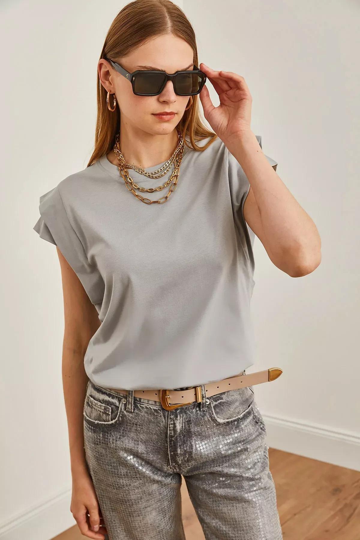 Grey Sleeve Cotton T-Shirt, Dolphin Gray, large image number 3