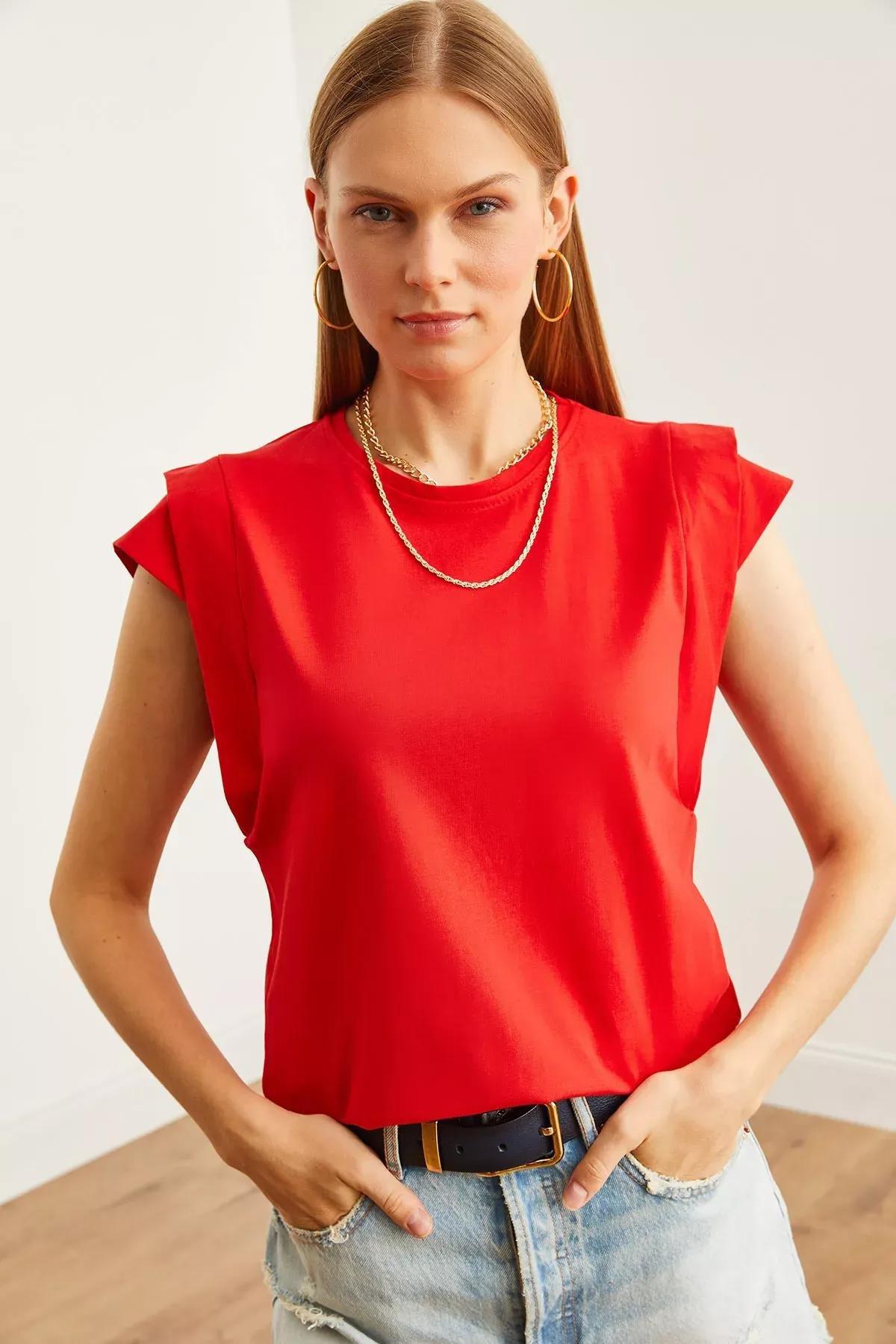 Red Sleeve Detailed T-Shirt, Red, large image number 0