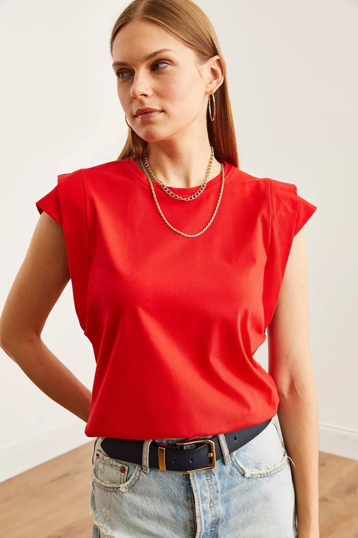 Red Sleeve Detailed T-Shirt, Red, large image number 2