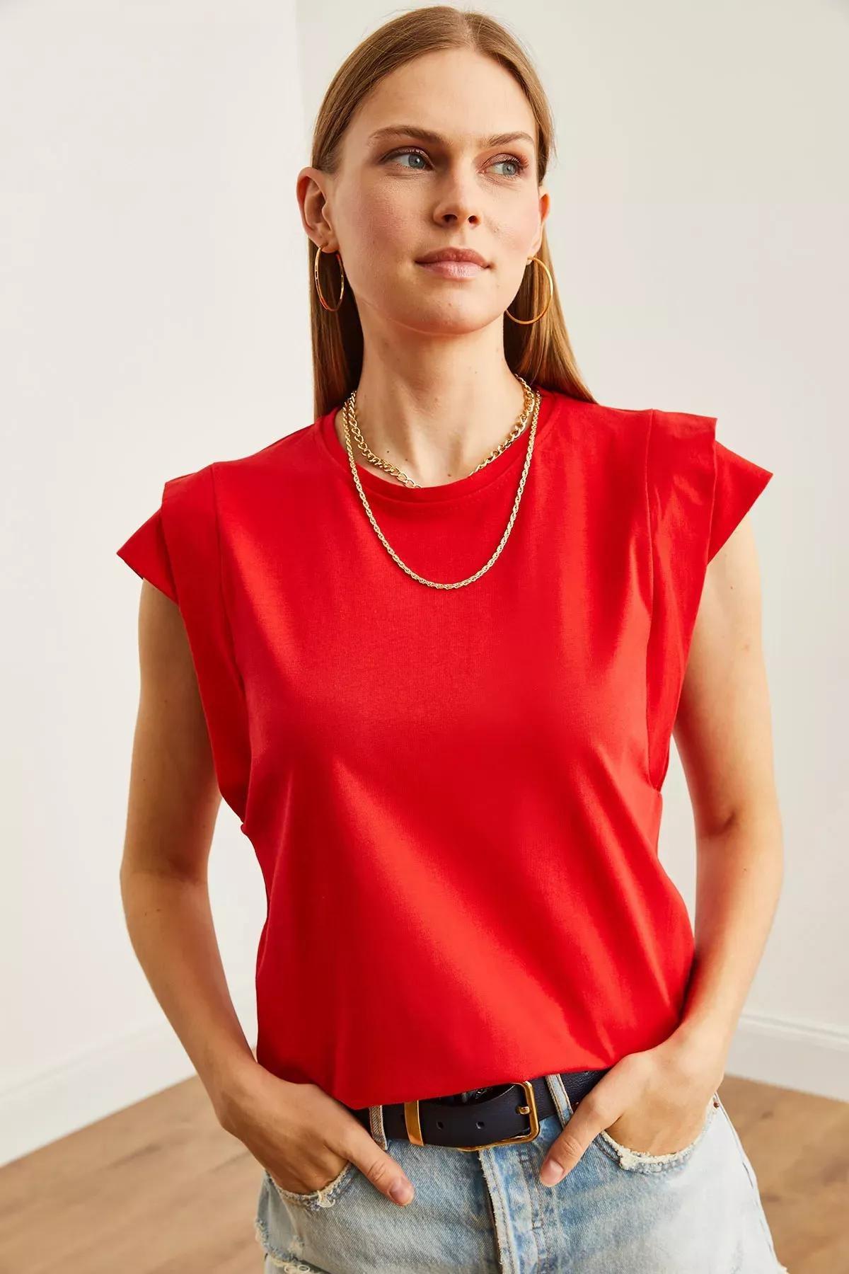 Red Sleeve Detailed T-Shirt, Red, large image number 4