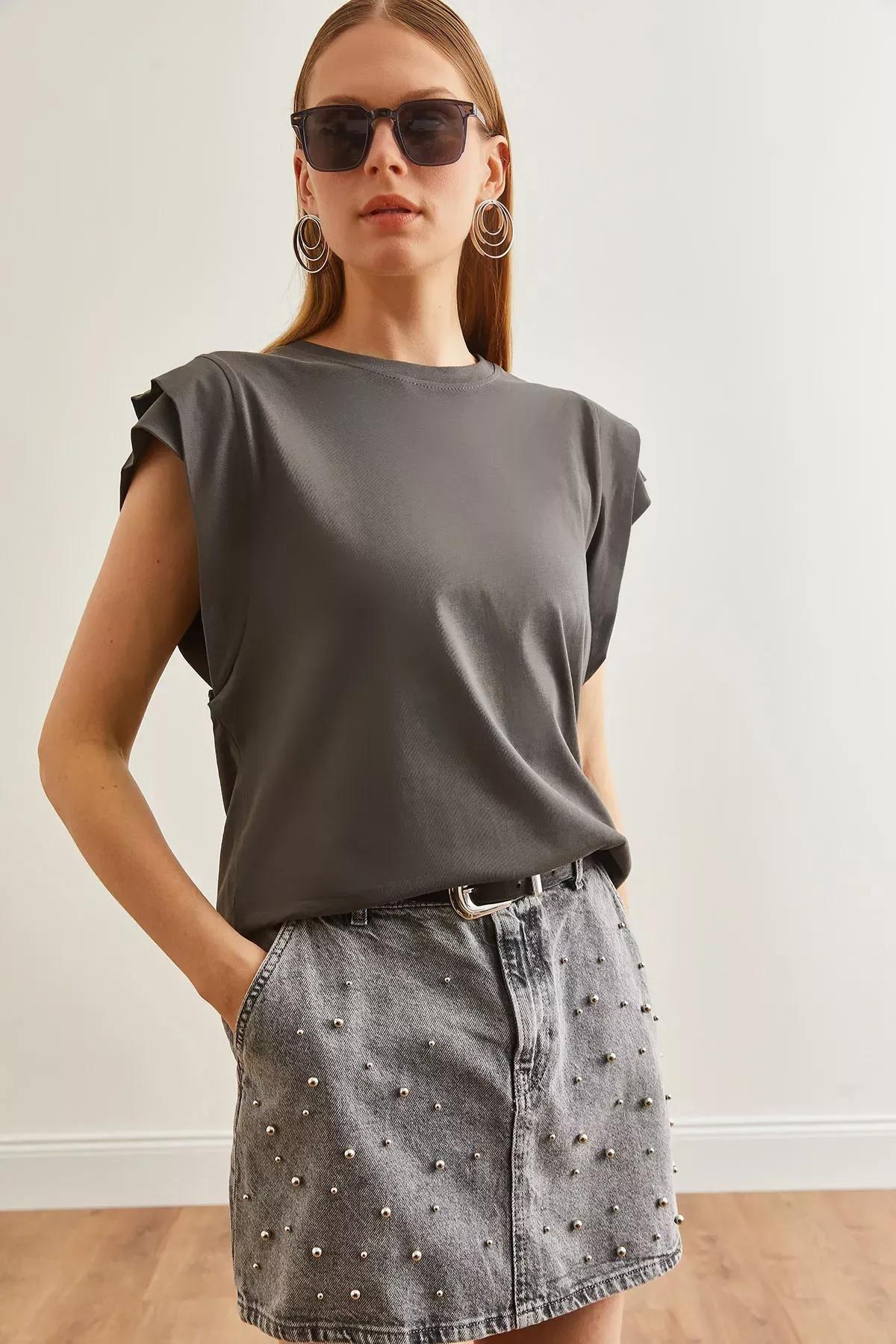 Grey Sleeve Detailed T-Shirt, Smoked, large image number 0