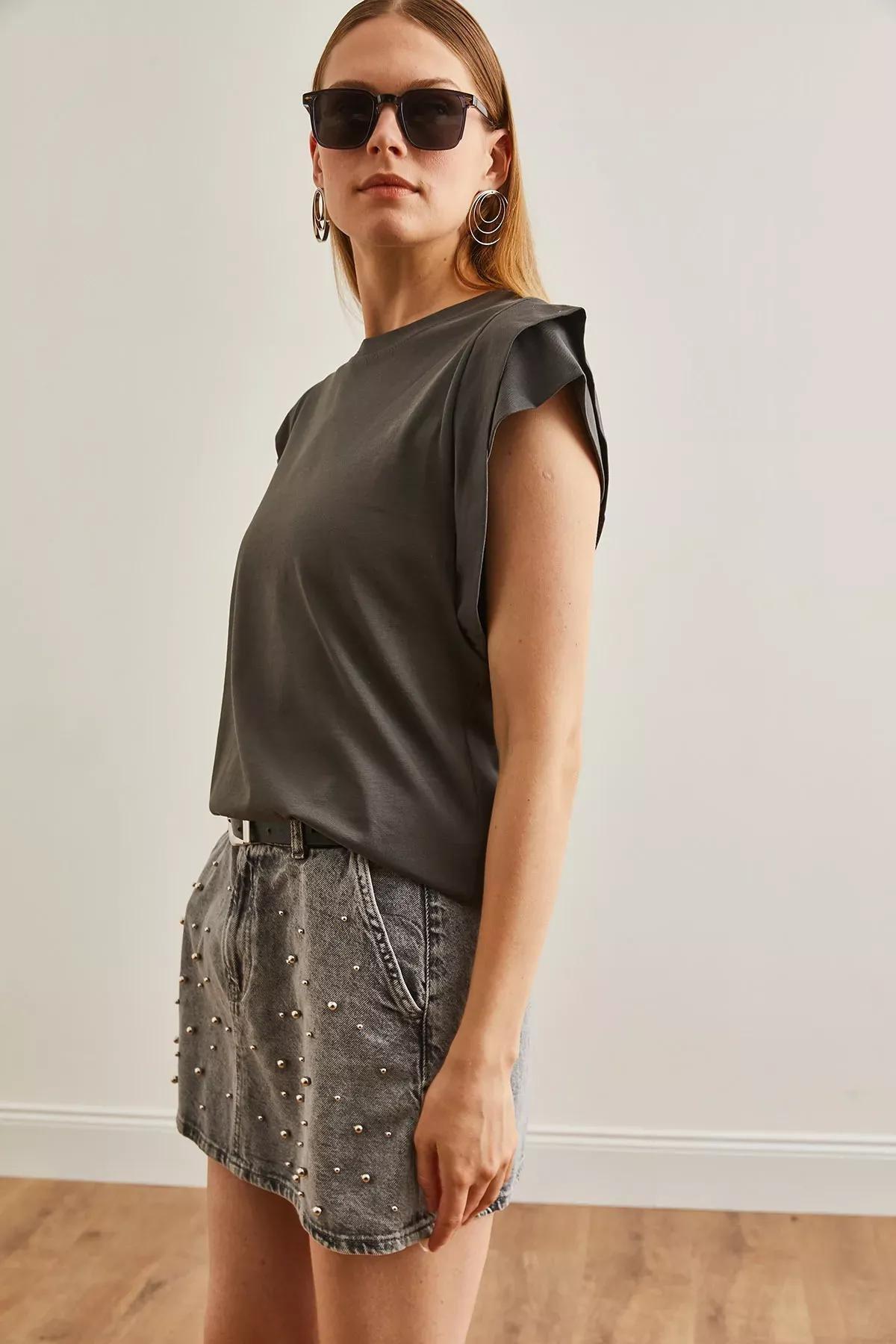 Grey Sleeve Detailed T-Shirt, Smoked, large image number 1