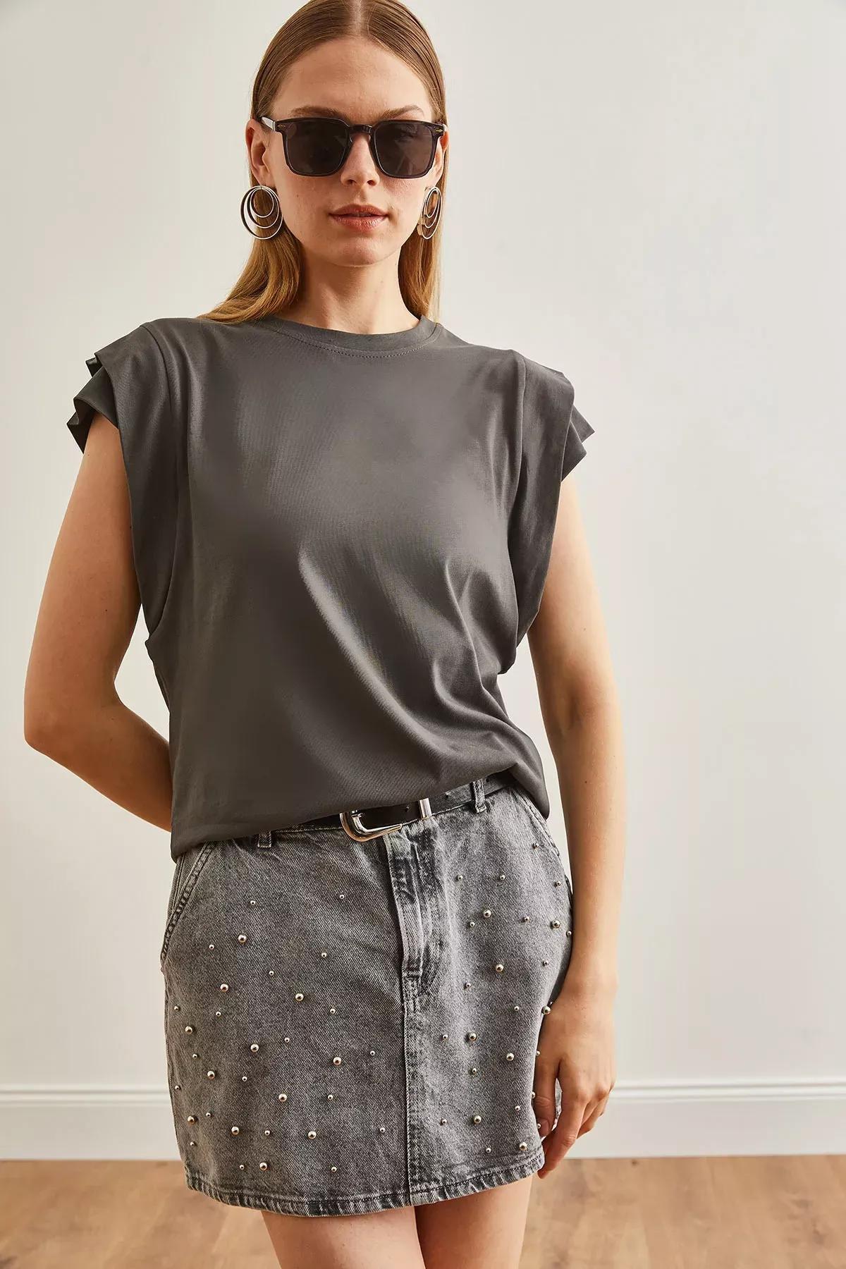 Grey Sleeve Detailed T-Shirt, Smoked, large image number 2