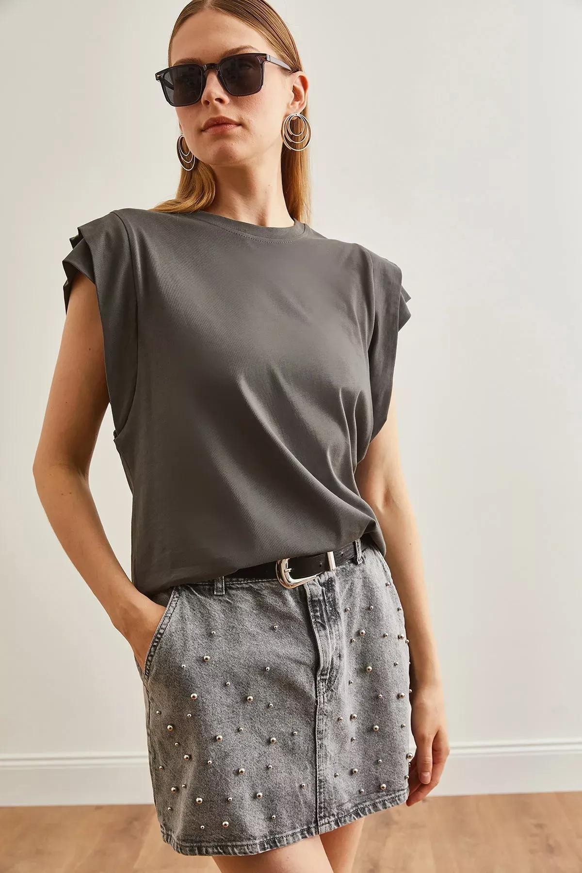 Grey Sleeve Detailed T-Shirt, Smoked, large image number 3