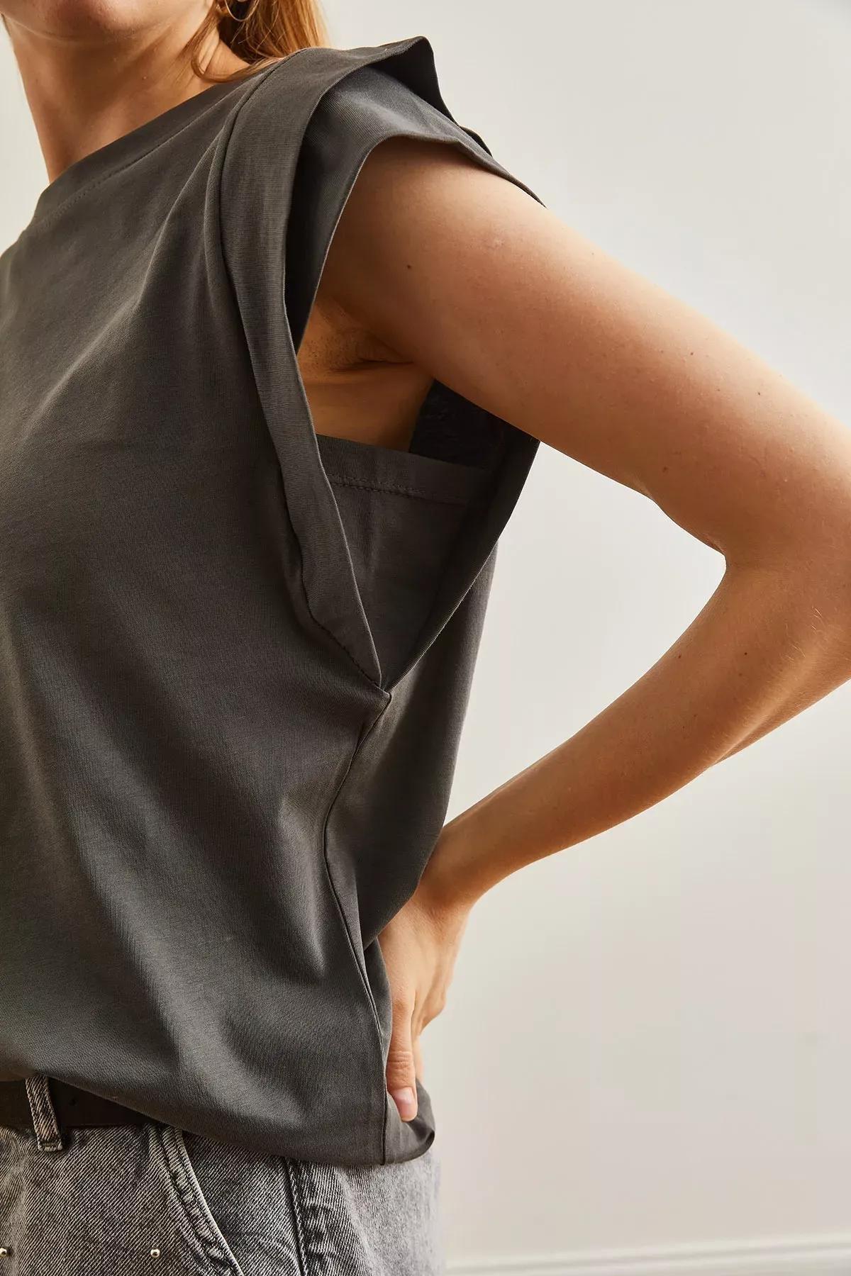 Grey Sleeve Detailed T-Shirt, Smoked, large image number 4