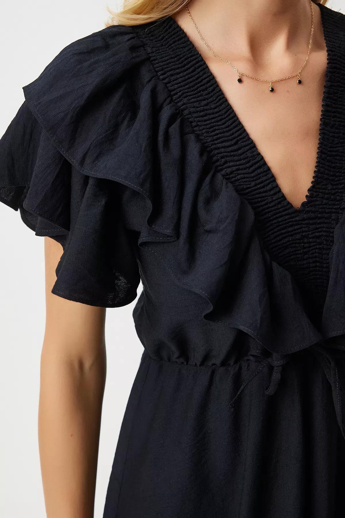 Black Frills Ruffle Midi Dress RV00196, , large image number 2