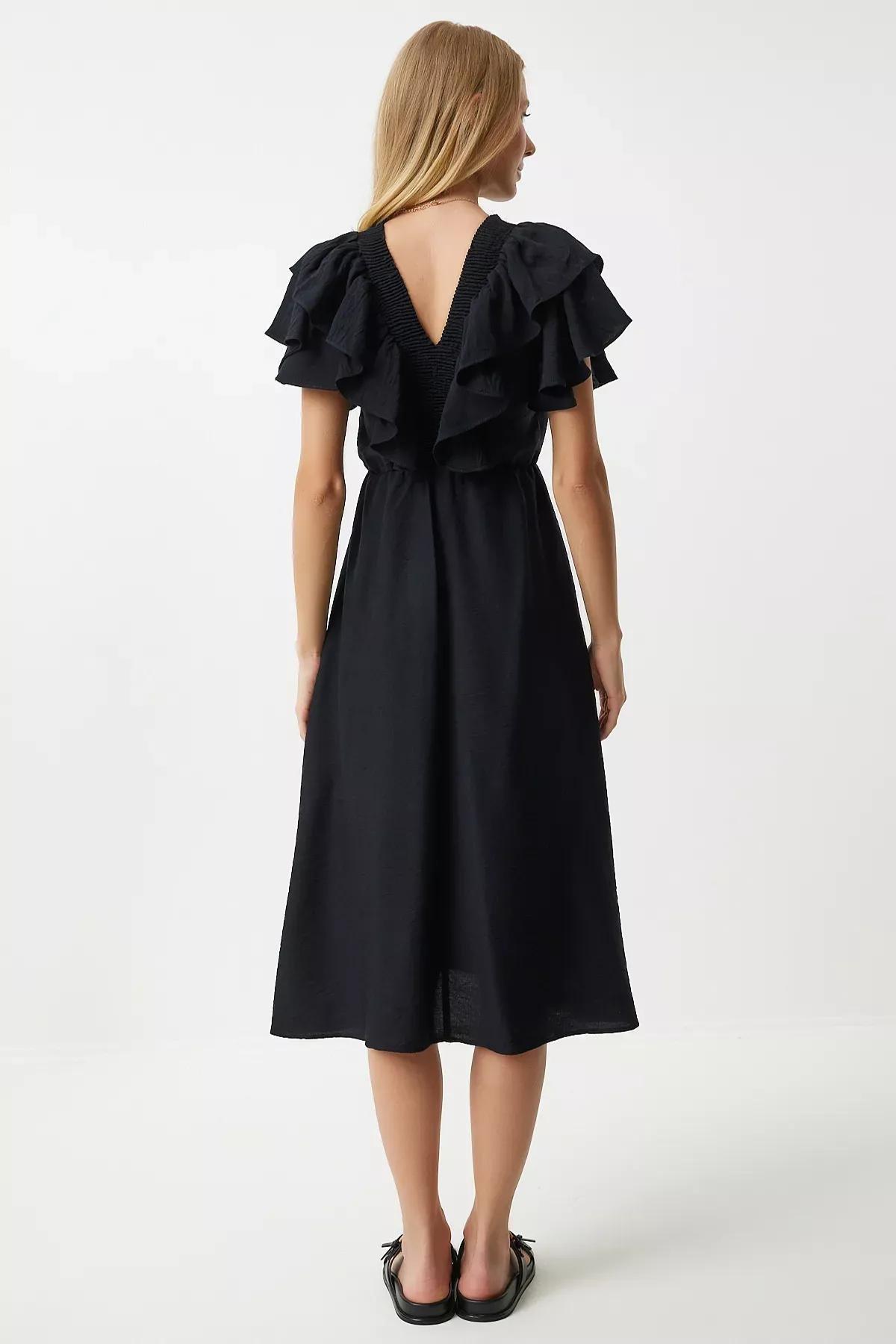 Black Frills Ruffle Midi Dress RV00196, , large image number 3