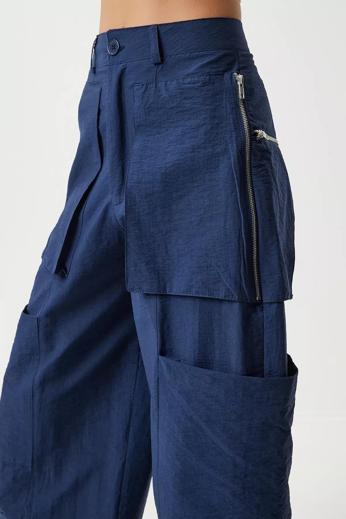 Womens Navy Blue Zippered Parachute Cargo Pants OH00057, Single item, , large image number 4