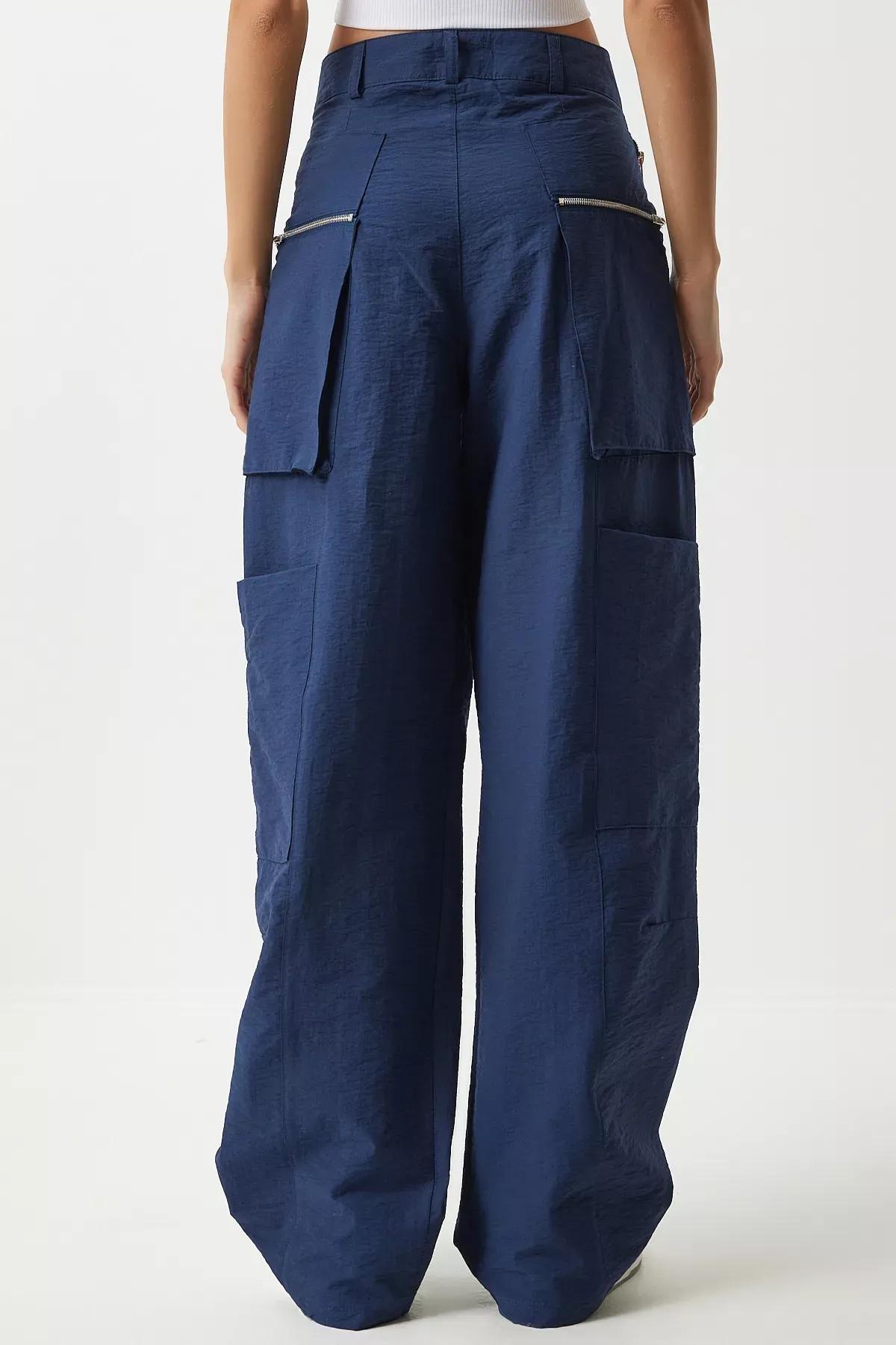 Womens Navy Blue Zippered Parachute Cargo Pants OH00057, Single item, , large image number 5
