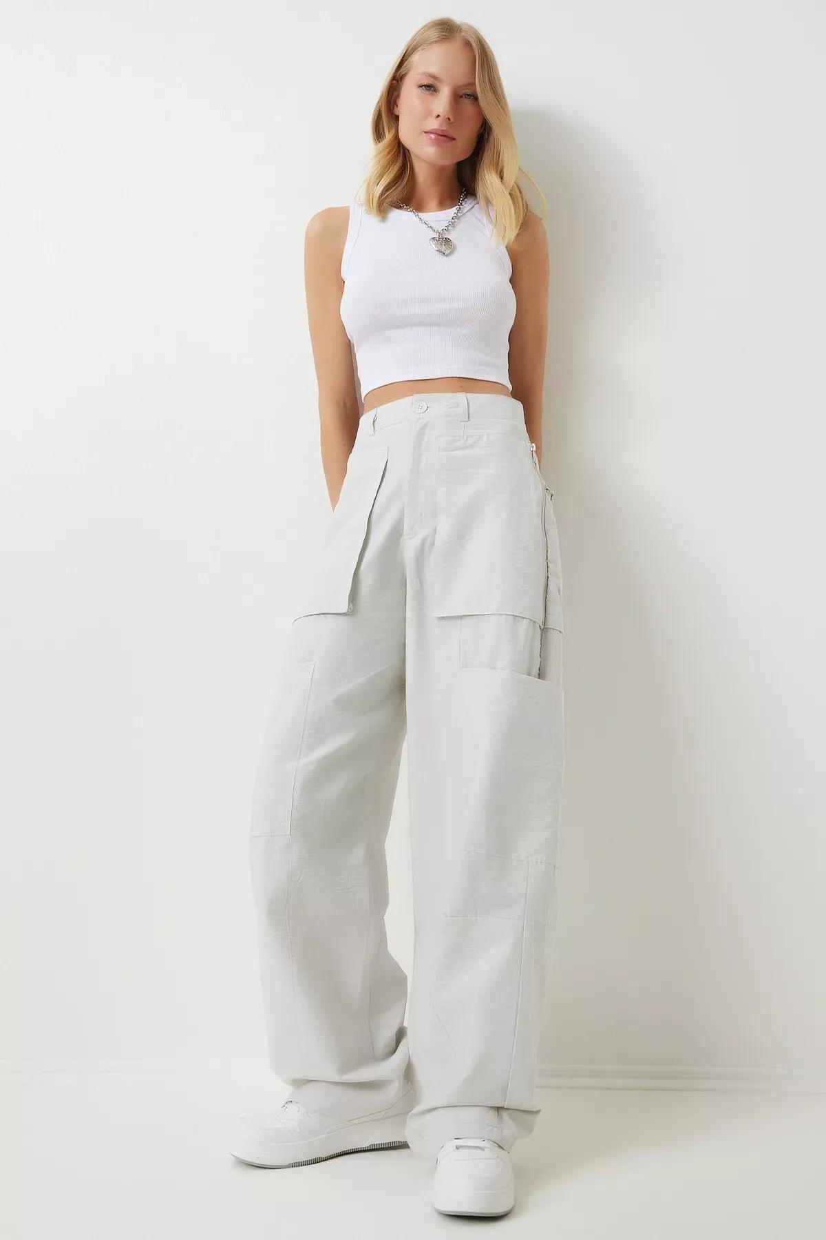 Womens Stone Zippered Parachute Cargo Pants OH00057, single, STONE, large image number 0