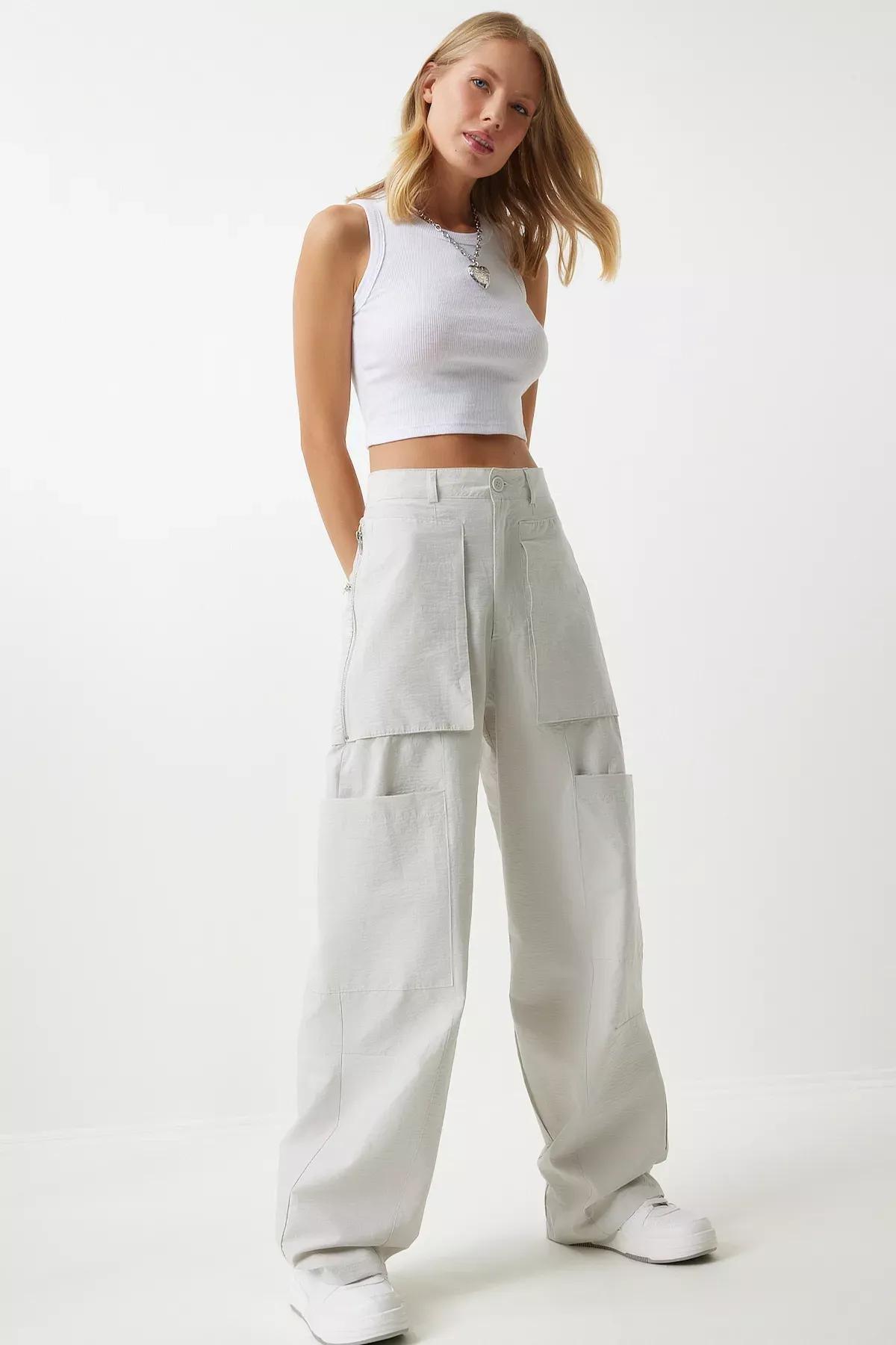 Womens Stone Zippered Parachute Cargo Pants OH00057, single, STONE, large image number 1