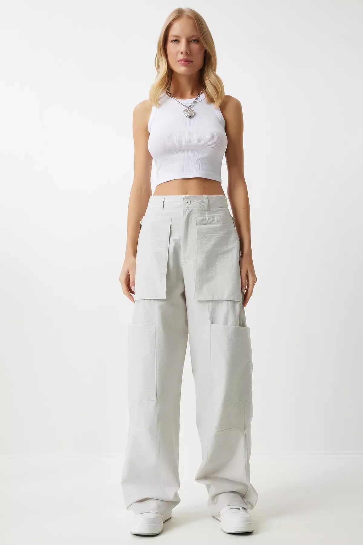 Womens Stone Zippered Parachute Cargo Pants OH00057, single, STONE, large image number 2
