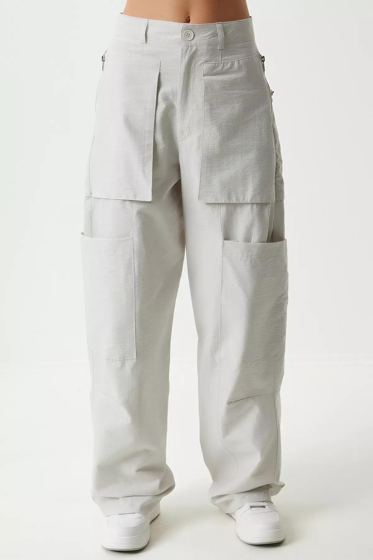 Womens Stone Zippered Parachute Cargo Pants OH00057, single, STONE, large image number 3