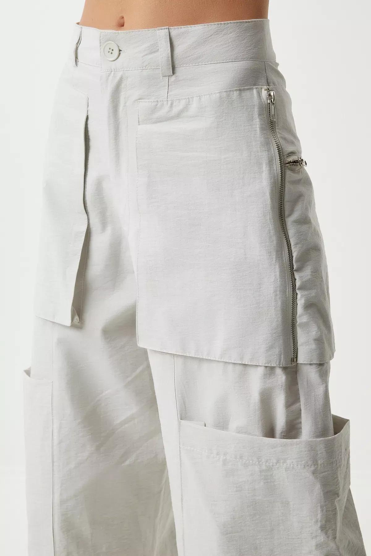 Womens Stone Zippered Parachute Cargo Pants OH00057, single, STONE, large image number 4