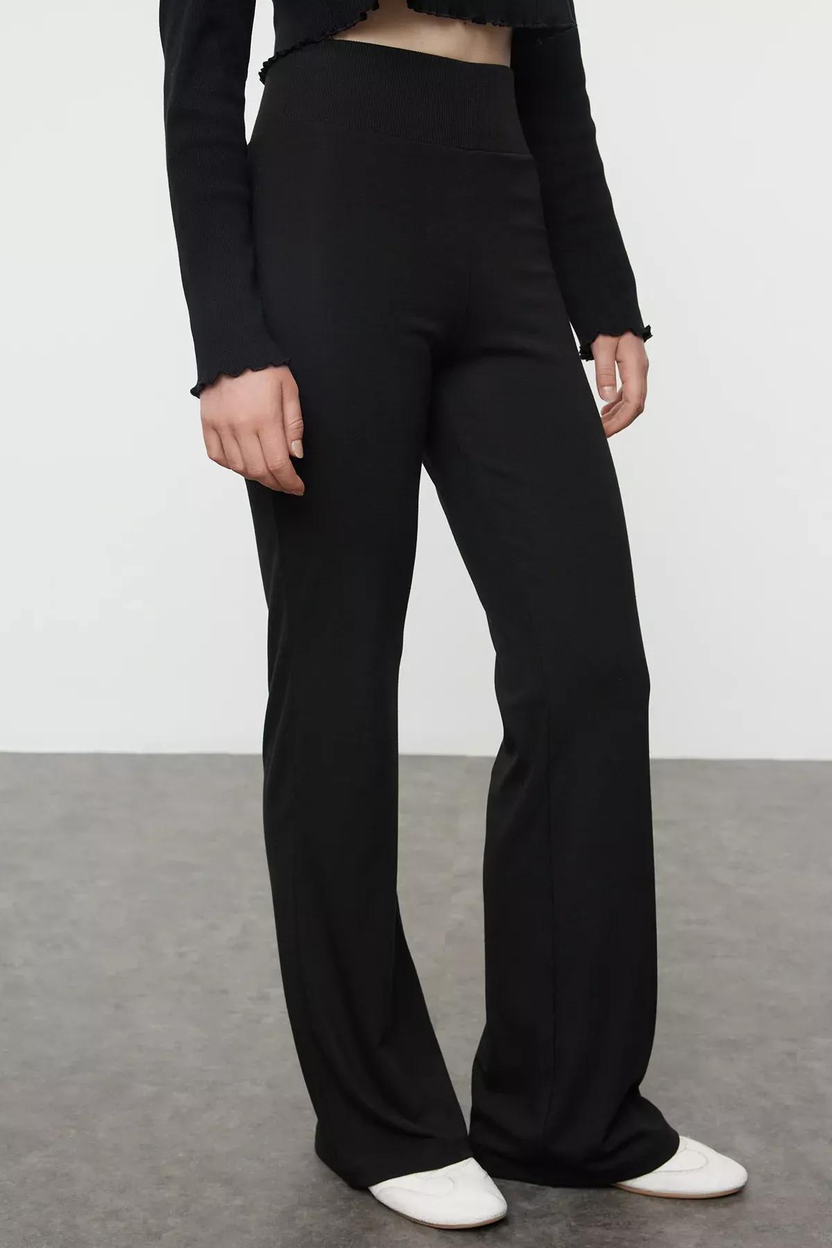 Black Interlock Knit Wide Trousers, , large image number 2