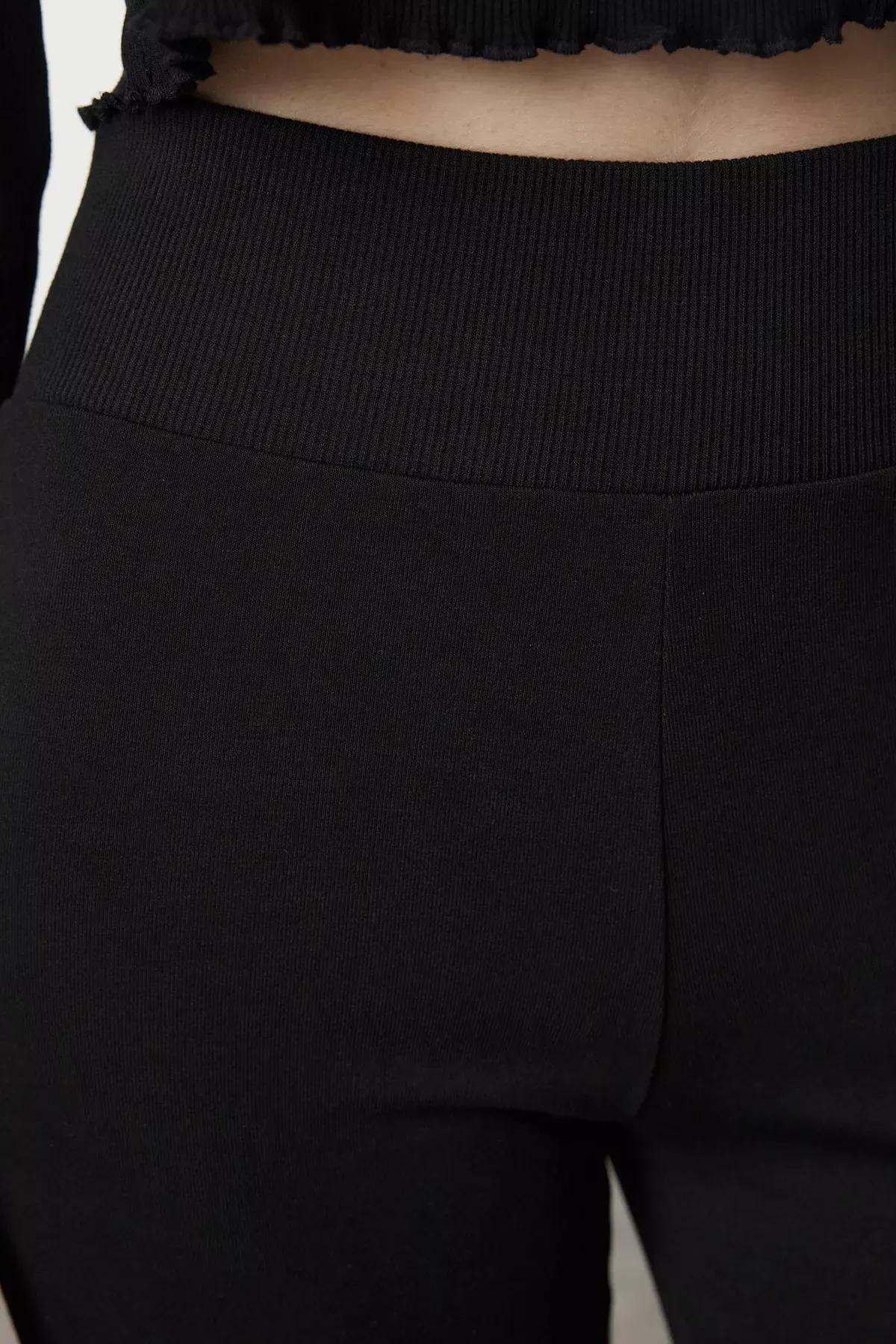 Black Interlock Knit Wide Trousers, , large image number 3