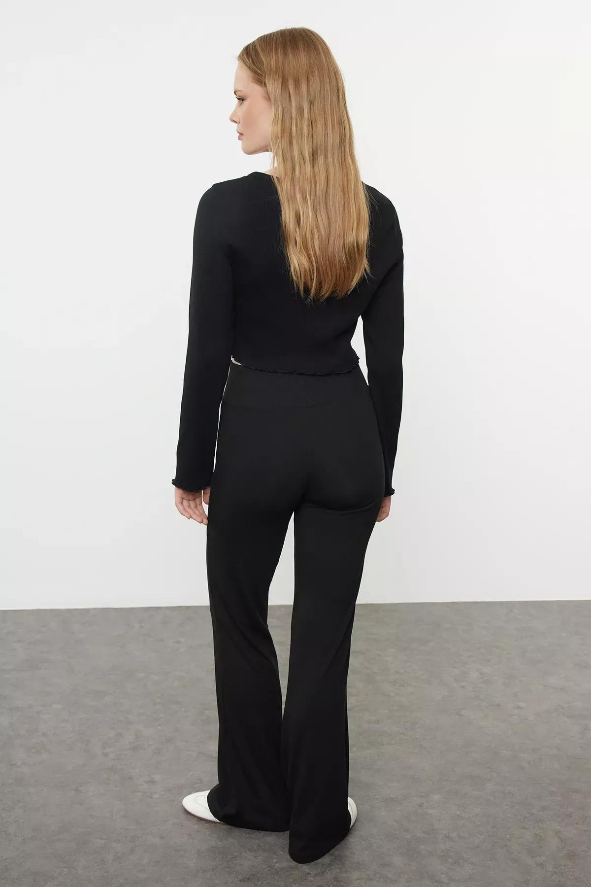 Black Interlock Knit Wide Trousers, , large image number 4