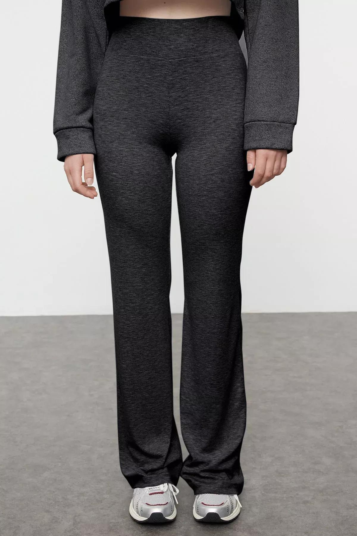 Grey Flare High-Waist Trousers, , large image number 3