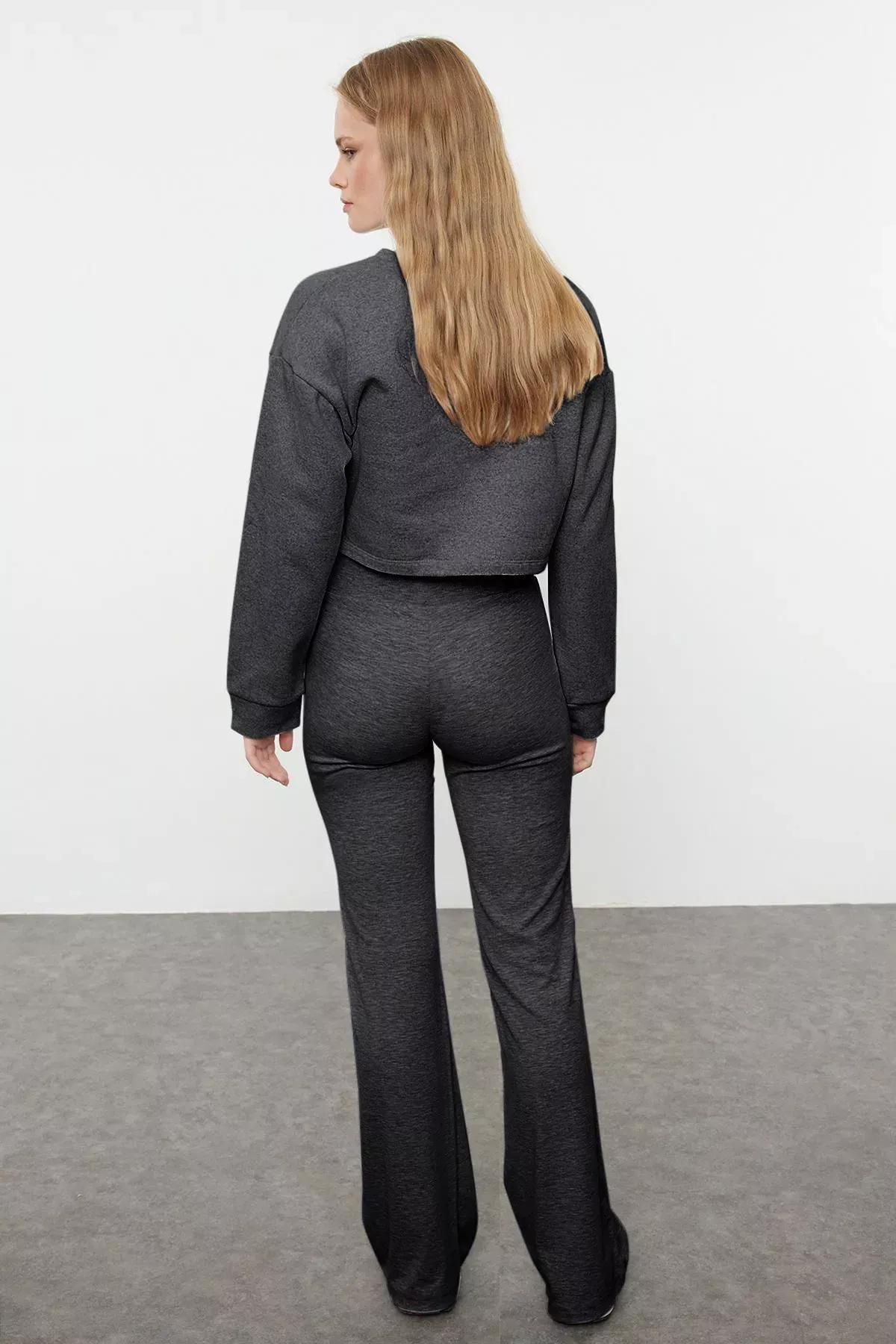 Grey Flare High-Waist Trousers, , large image number 4