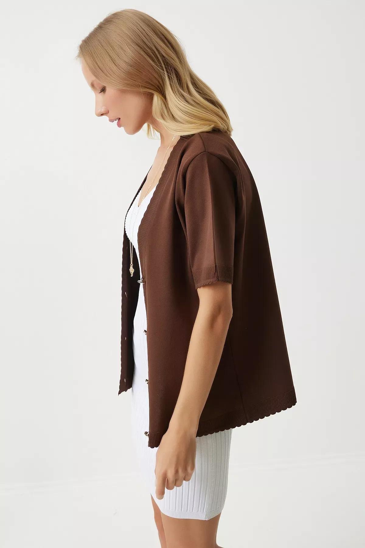 Black Fur Collar Puffer Jacket, Brown, large image number 2
