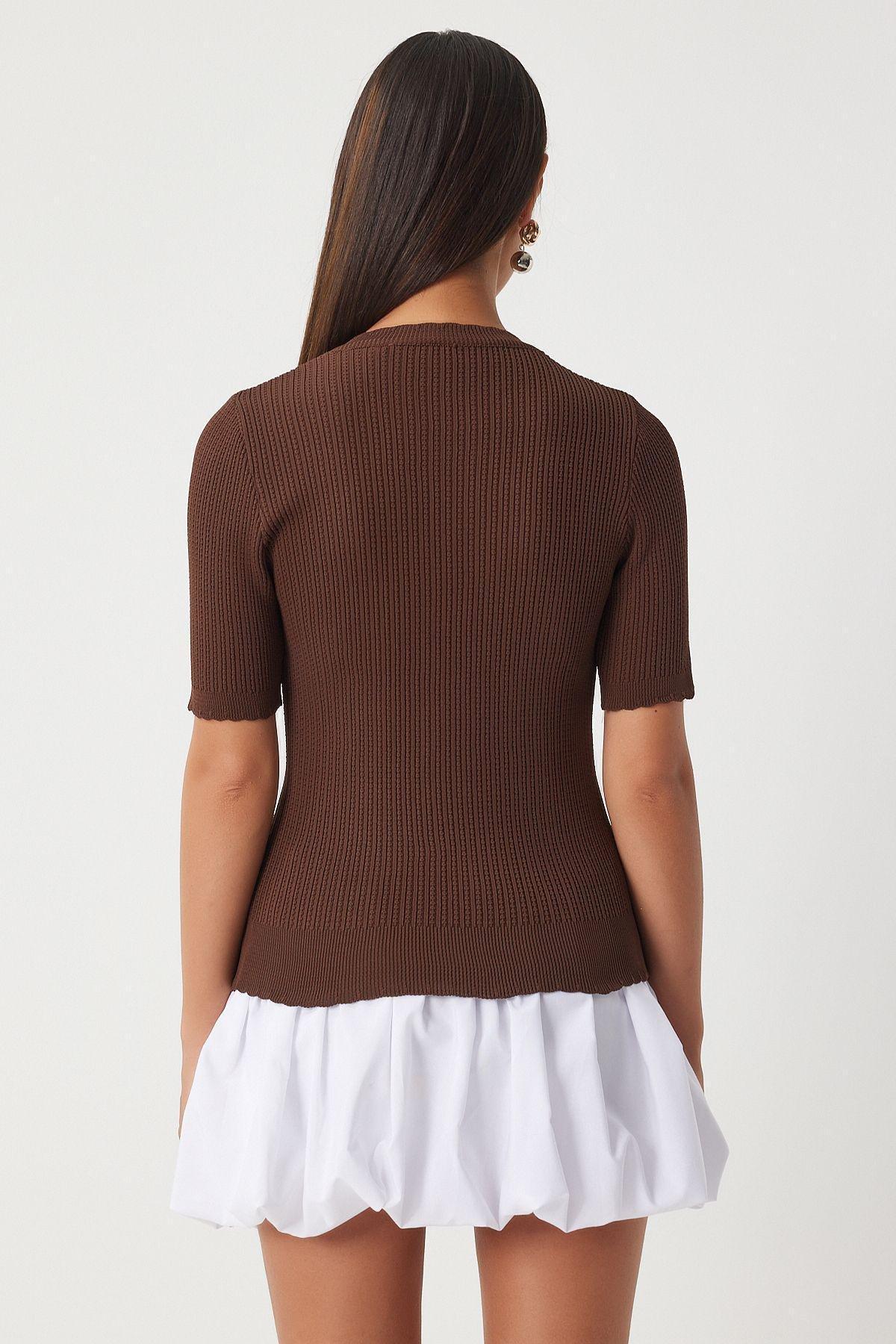 Womens Brown Openwork Seasonal Knitwear Cardigan OW00044, single, , large image number 3