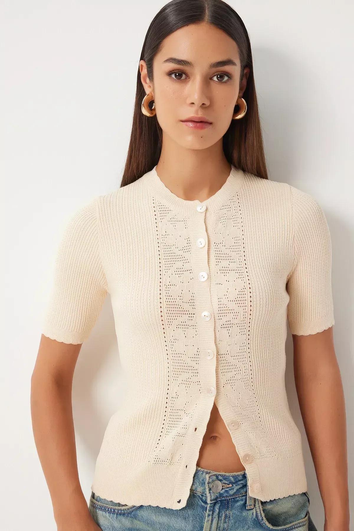 Cream Knit Cardigan, Cream, large image number 0