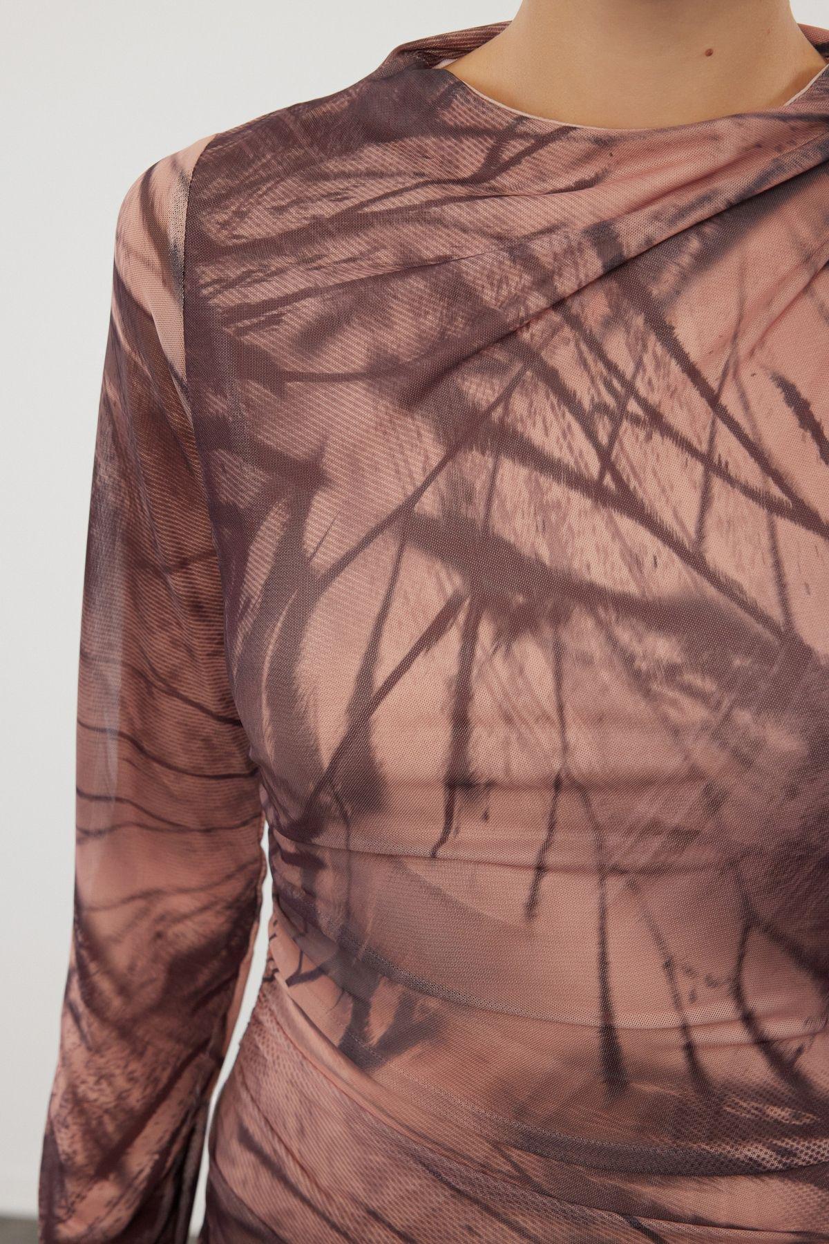 Beige Abstract Bodycon Maxi Dress, , large image number 3