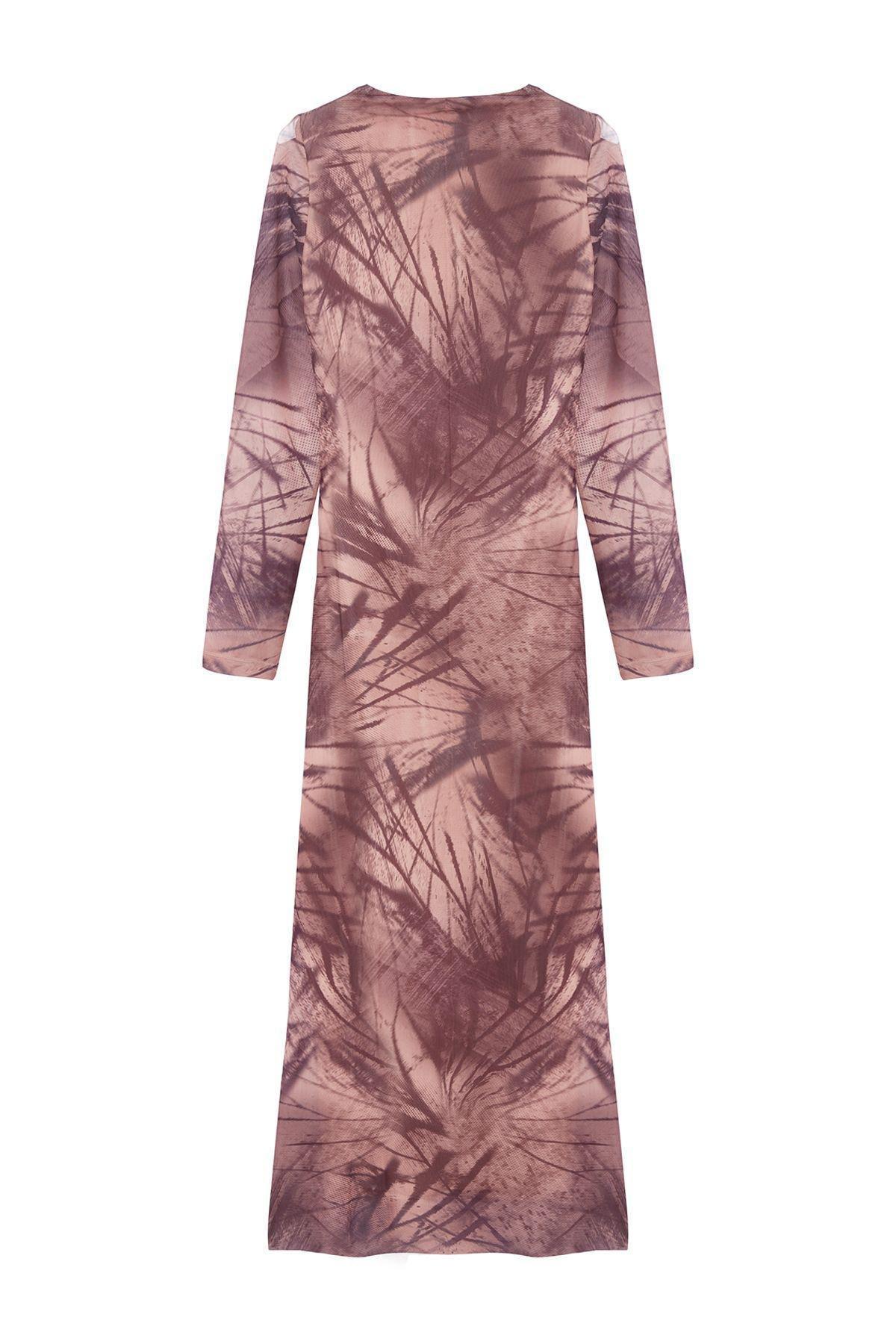 Beige Abstract Bodycon Maxi Dress, , large image number 5