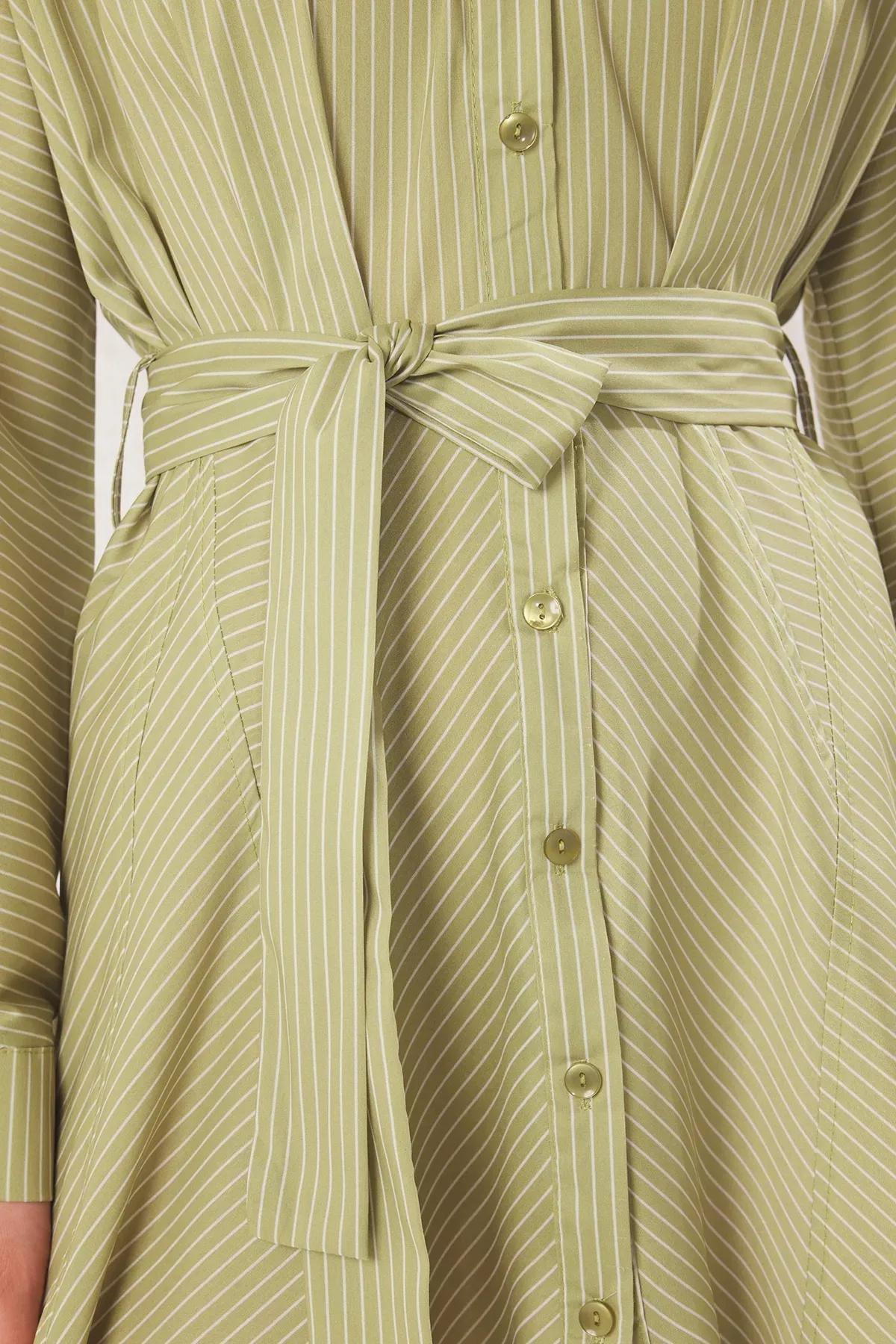 Green Striped Mini Woven Dress, OIL GREEN, large image number 3