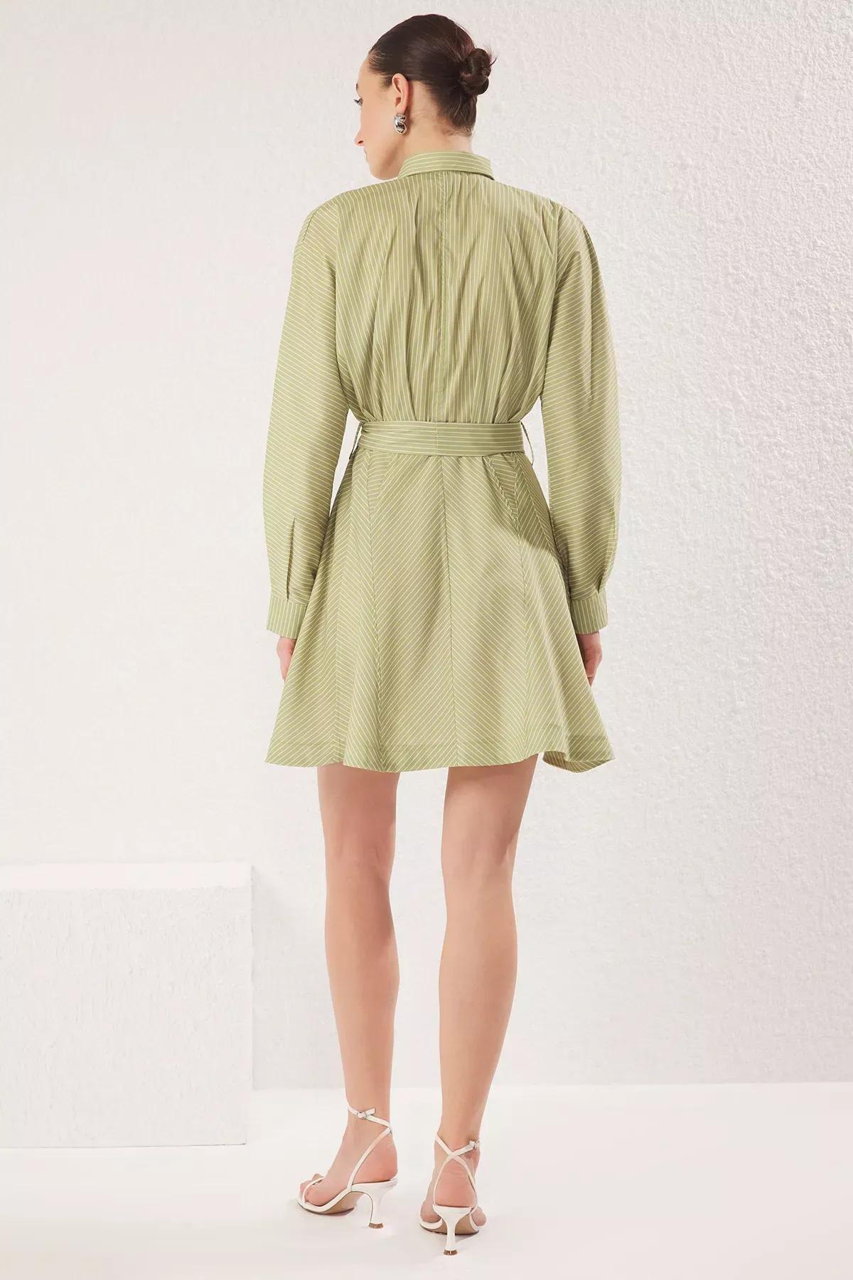 Green Striped Mini Woven Dress, OIL GREEN, large image number 4