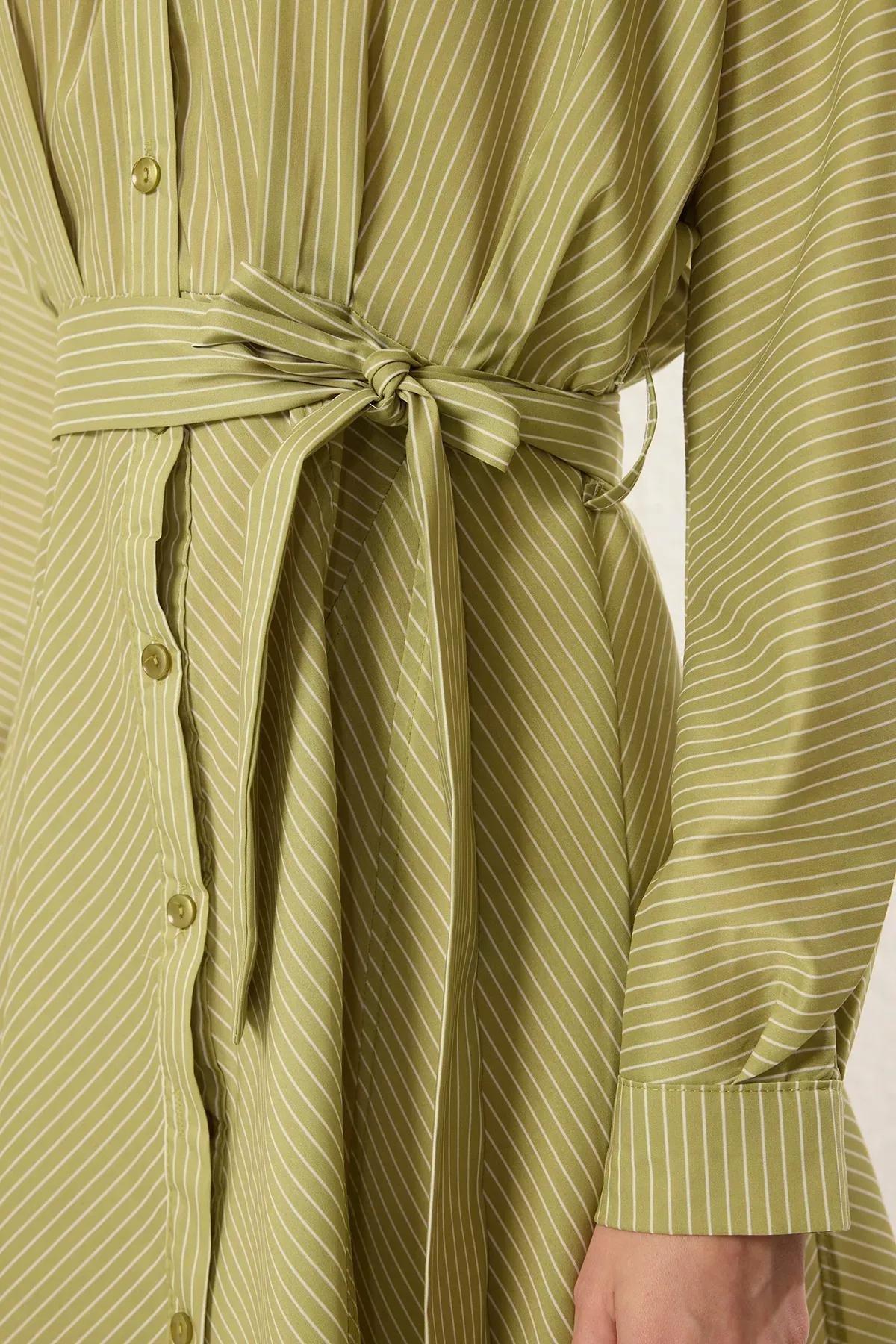 Green Striped Mini Woven Dress, OIL GREEN, large image number 7