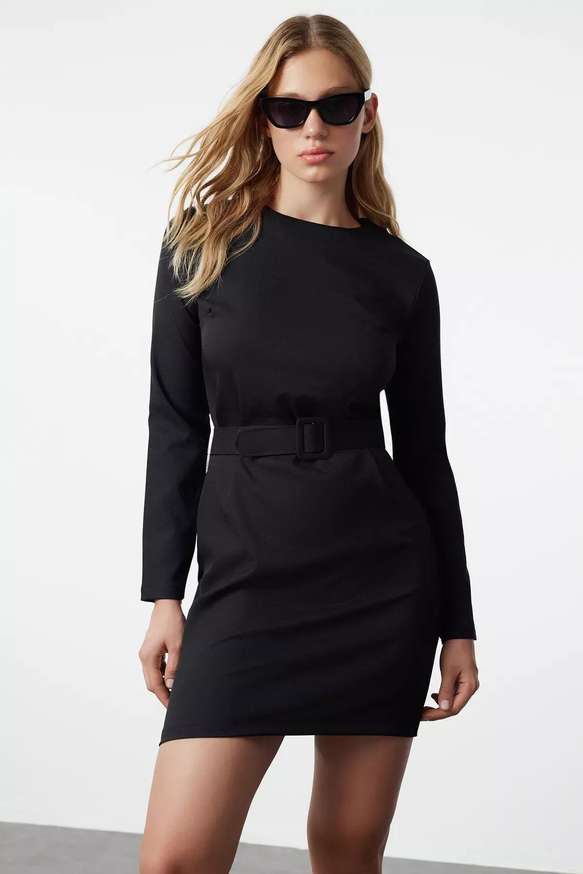 Black Belted Mini Dress, , large image number 0