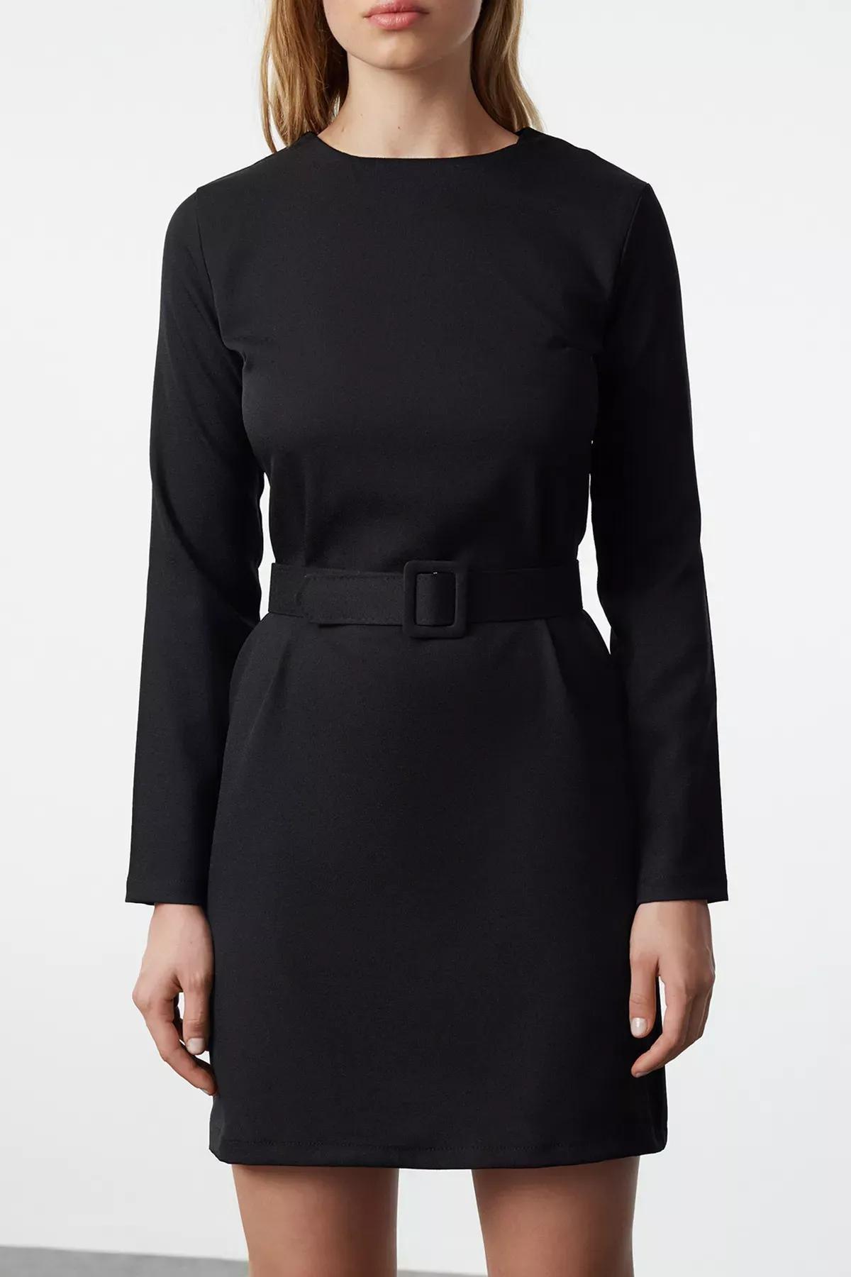 Black Belted Mini Dress, , large image number 2