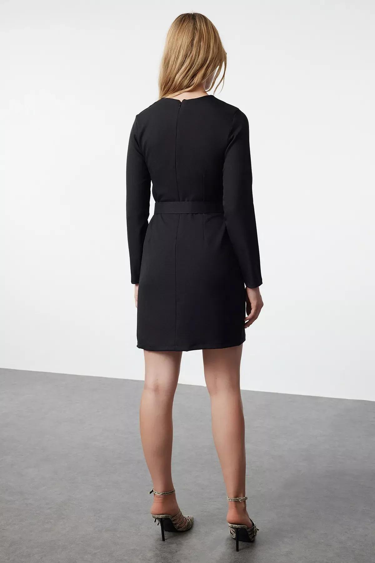 Black Belted Mini Dress, , large image number 5