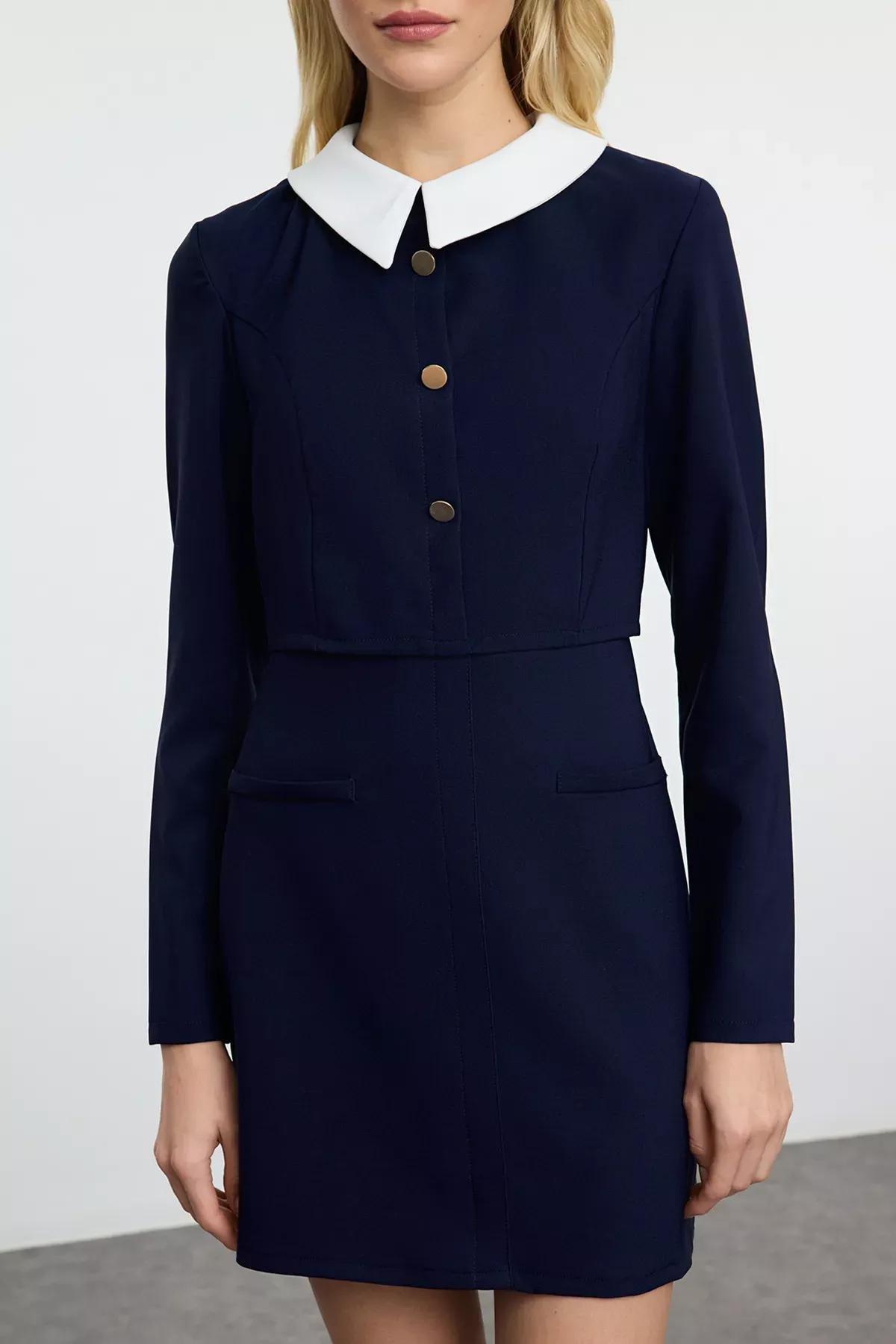 Navy Bodycon Button Detailed Mini Dress, , large image number 2