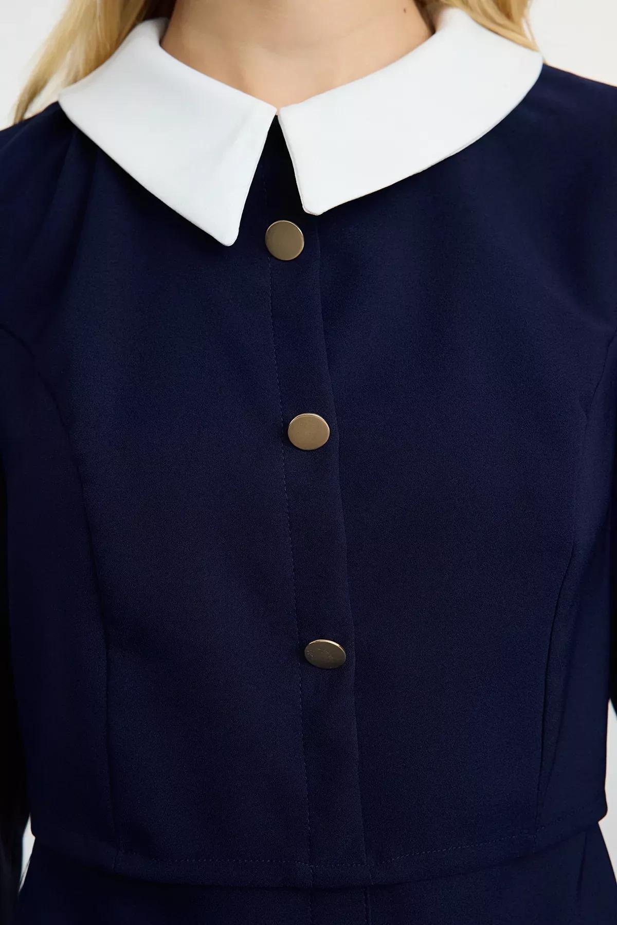 Navy Bodycon Button Detailed Mini Dress, , large image number 3