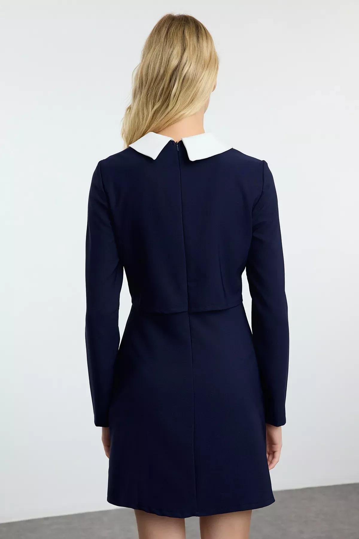 Navy Bodycon Button Detailed Mini Dress, , large image number 4