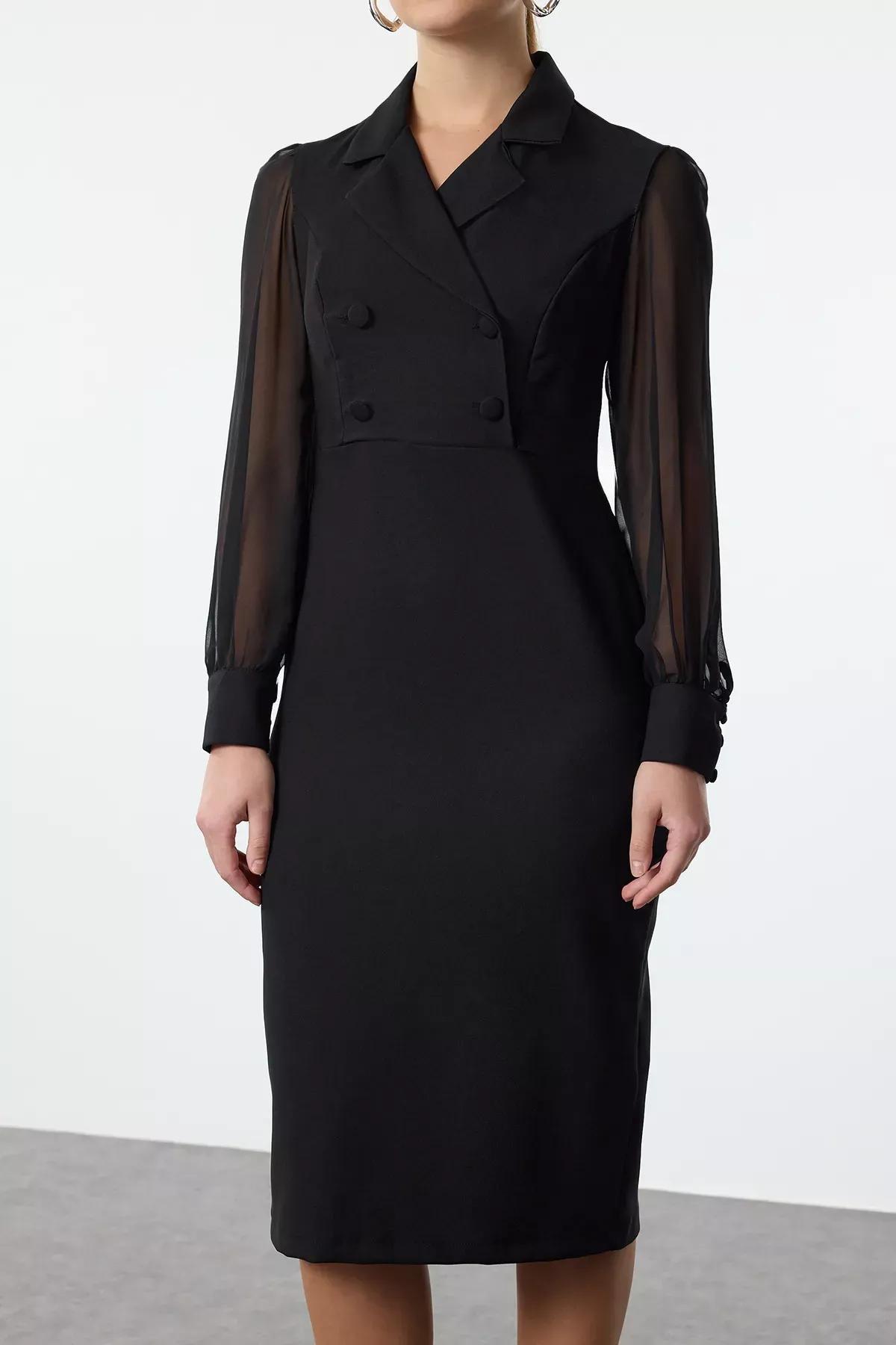 Black Bodycon Chiffon Midi Dress, , large image number 3