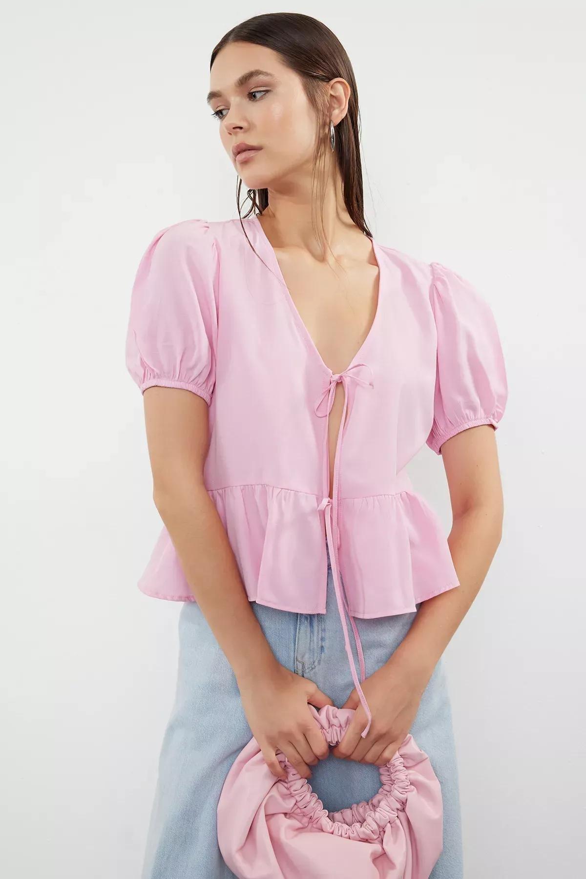 Pink Tie-Up Woven Shirt, , large image number 0