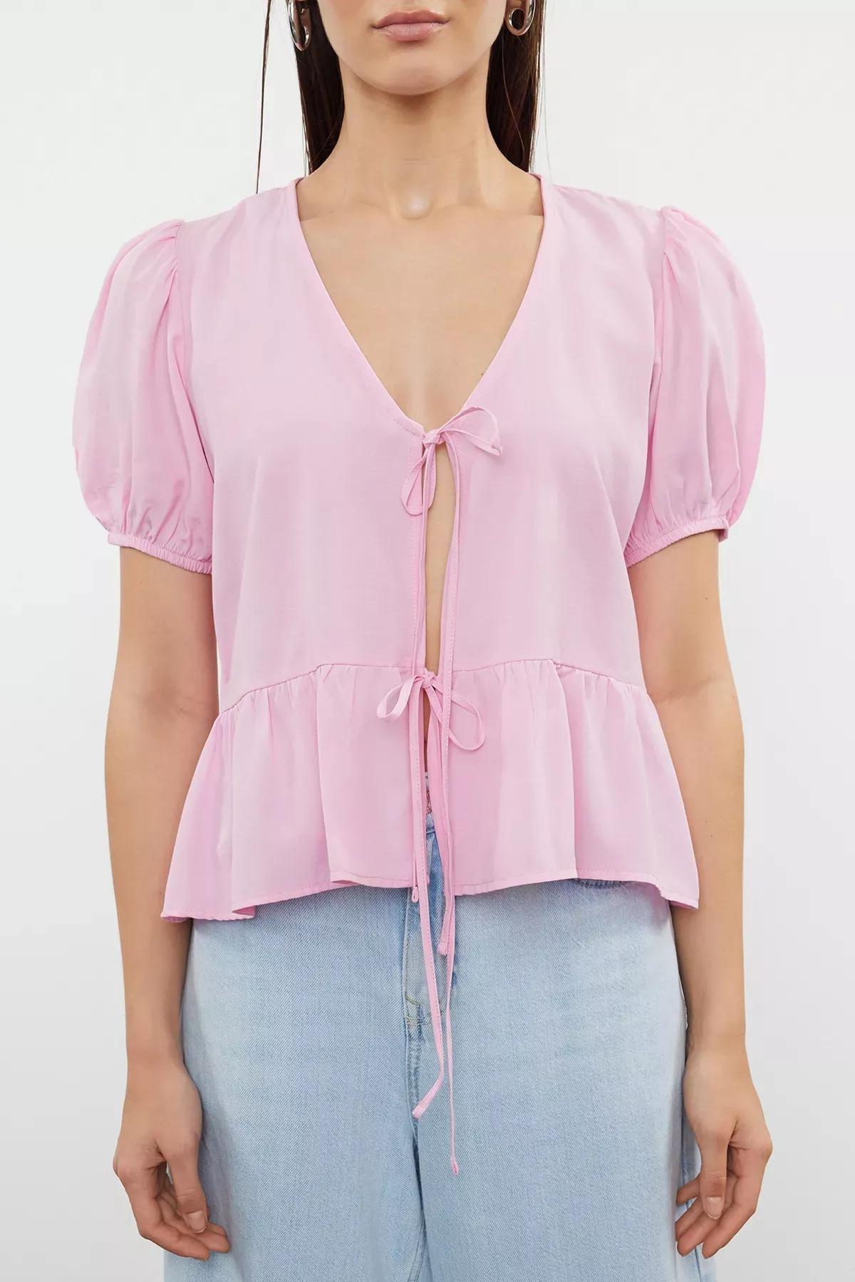 Pink Tie-Up Woven Shirt, , large image number 2